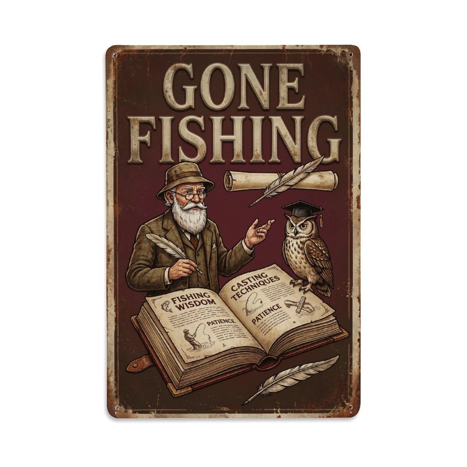 Gone Fishing Wisdom Knowledge Vintage Metal Tin Sign Plaque Wall Decor for Cafe, Club, Garden Metal Poster 8x12Inch