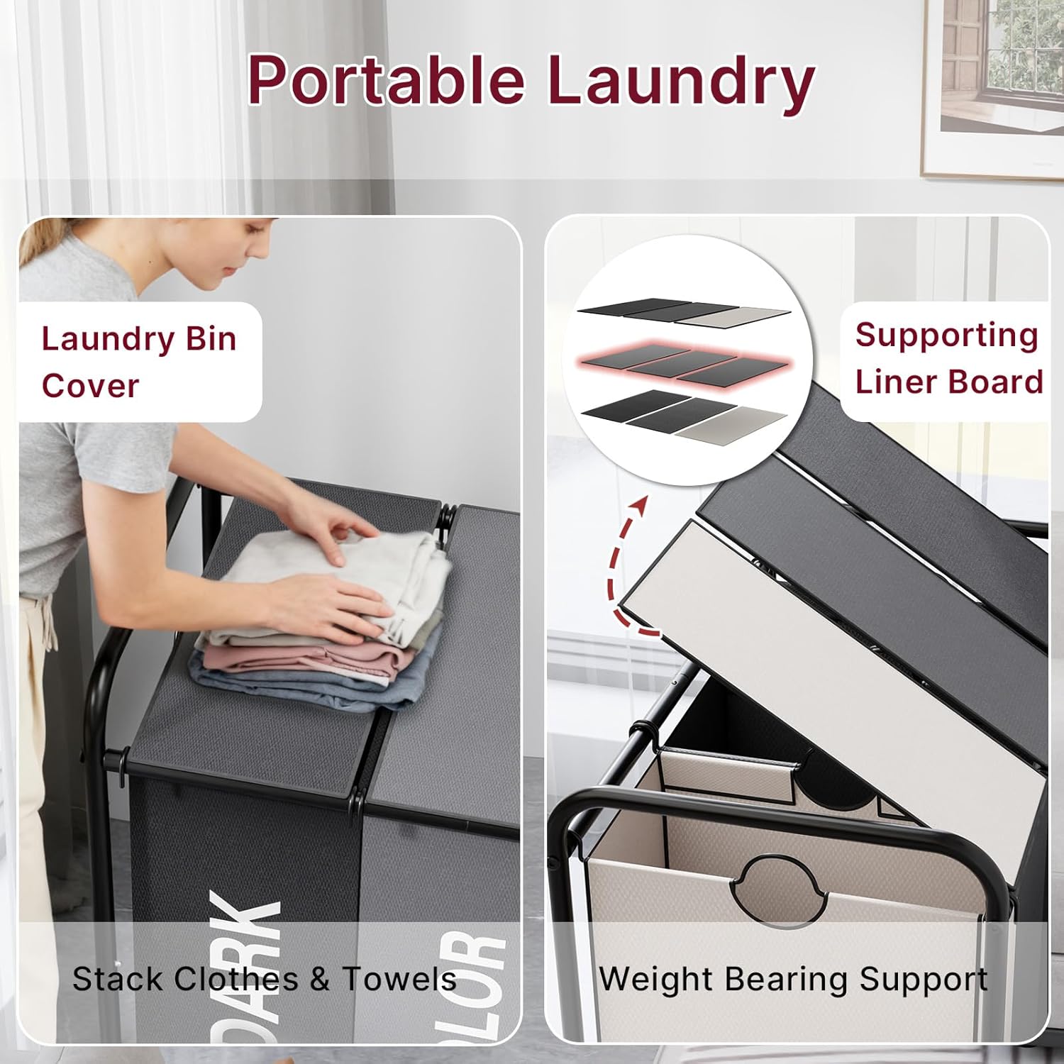 3-Compartment Laundry Cart with Lockable Wheels & Lid 180L Large Wheeled Laundry Basket Heavy-Duty Sorting Organizer for Laundry Room (Multicolor)