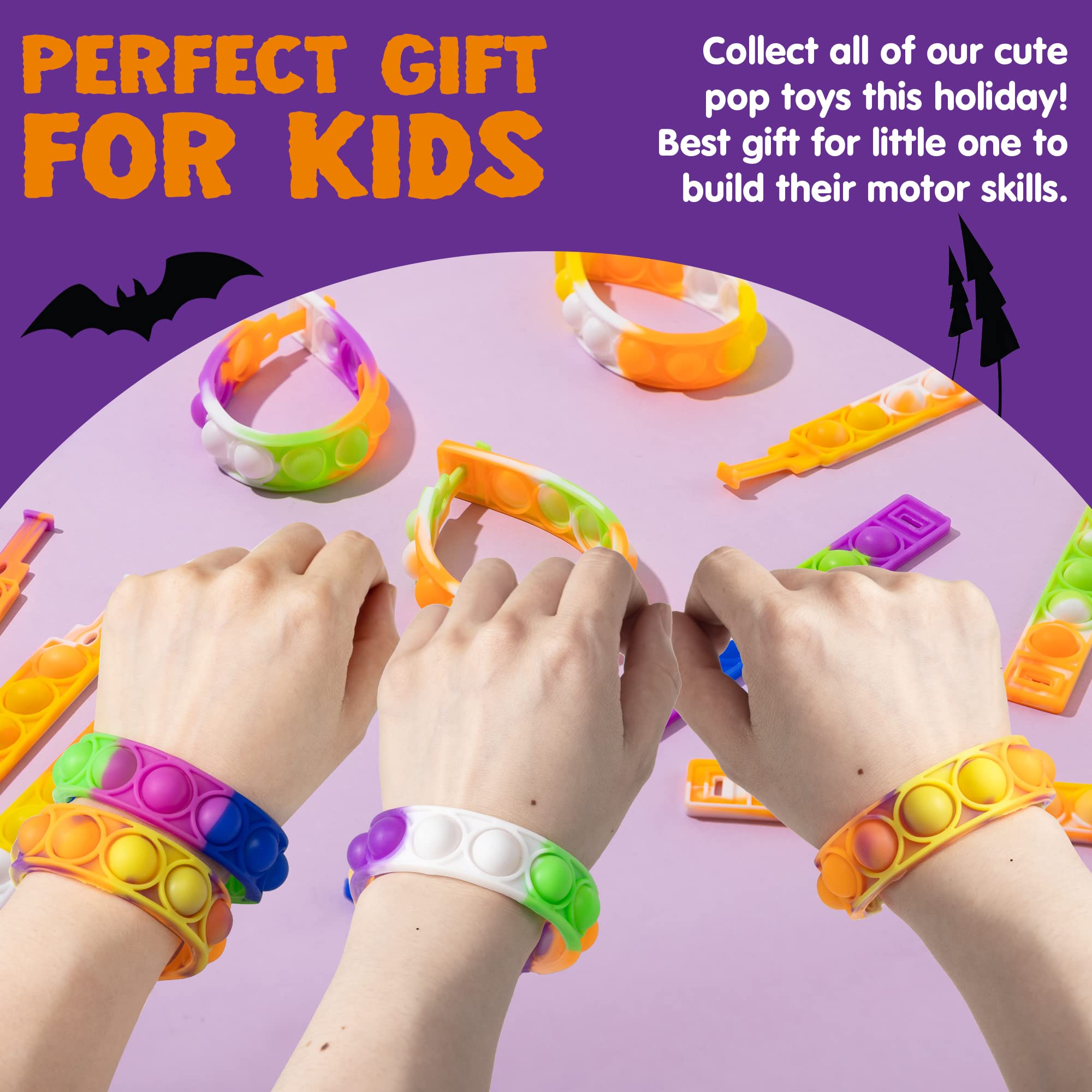 Lot De 5 Bracelets Halloween Pop It En Silicone - Jouet Anti-stress Enfant, Motifs Fantômes, Citrouilles, Accessoire Fête