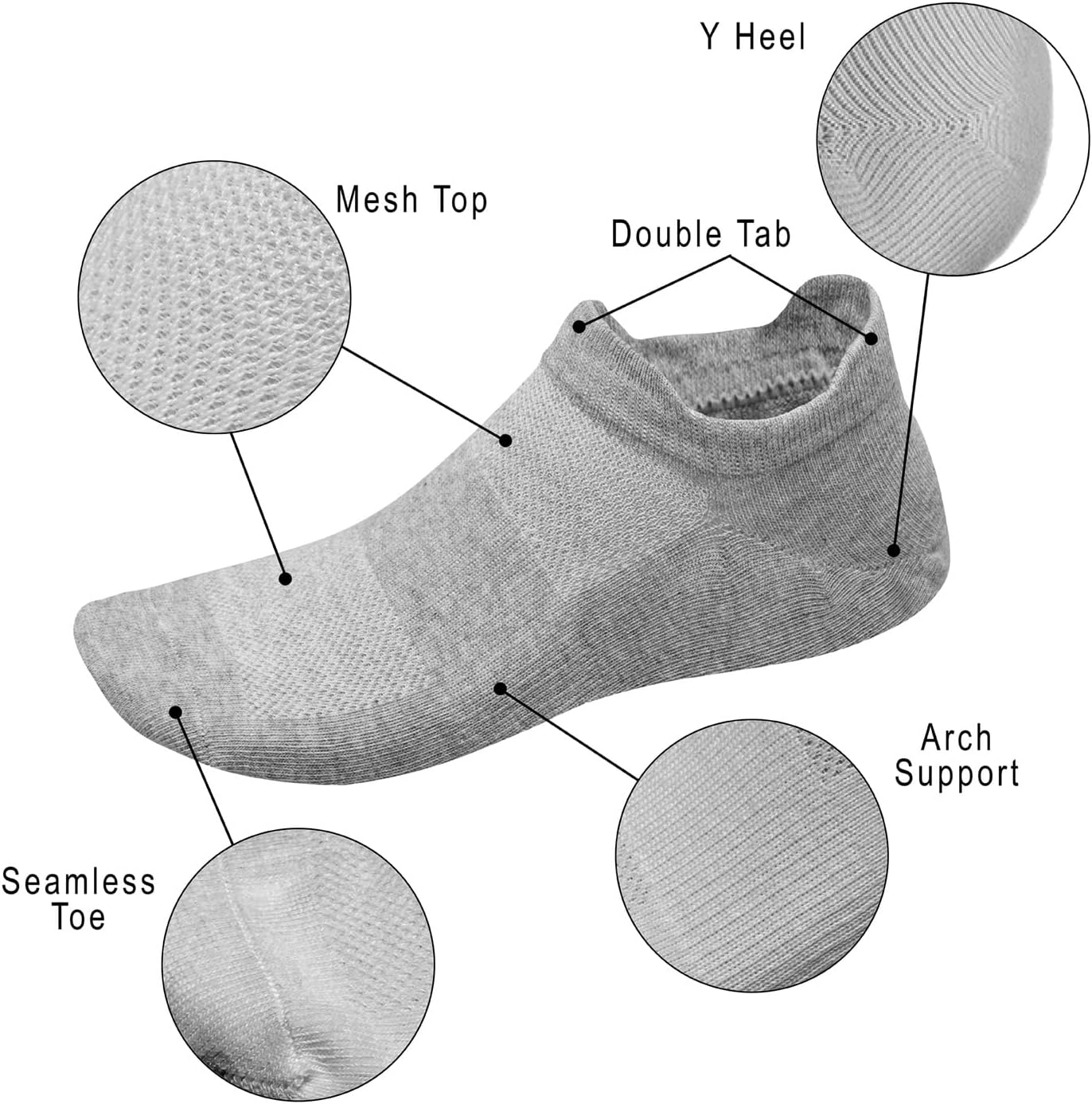 Thin Lightweight Women's & Men's Low Cut Socks, 8 Pairs Running Socks – Front & Back Tabbed, Breathable Cotton - Image 7