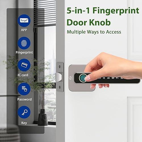 Miniatura 2 de Cerradura de puerta inteligente, perilla de puerta de huellas dactilares, perilla digital 5 en 1, aplicacióncódigo de tecladotarjetas IChuellas