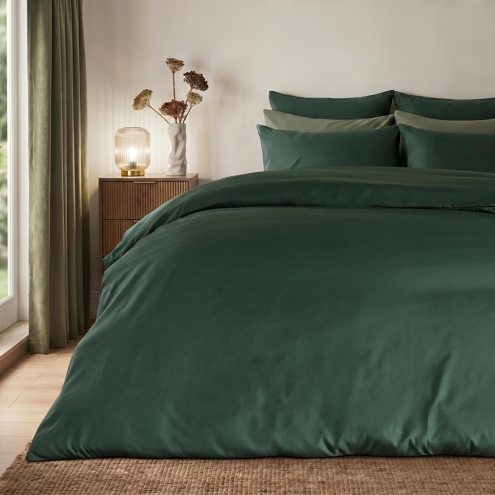 Brentfords Duvet Cover Set - Forest Green Plain Dye Duvet Cover Quilt Pillowcase Microfiber Bedding Set - Forest Green, King