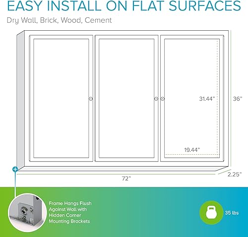 Vista 51 de Ghent Tablón de anuncios de vinilo cerrado de 2 puertas para exteriores, resistente a los golpes, con cerradura, marco de aluminio satinado