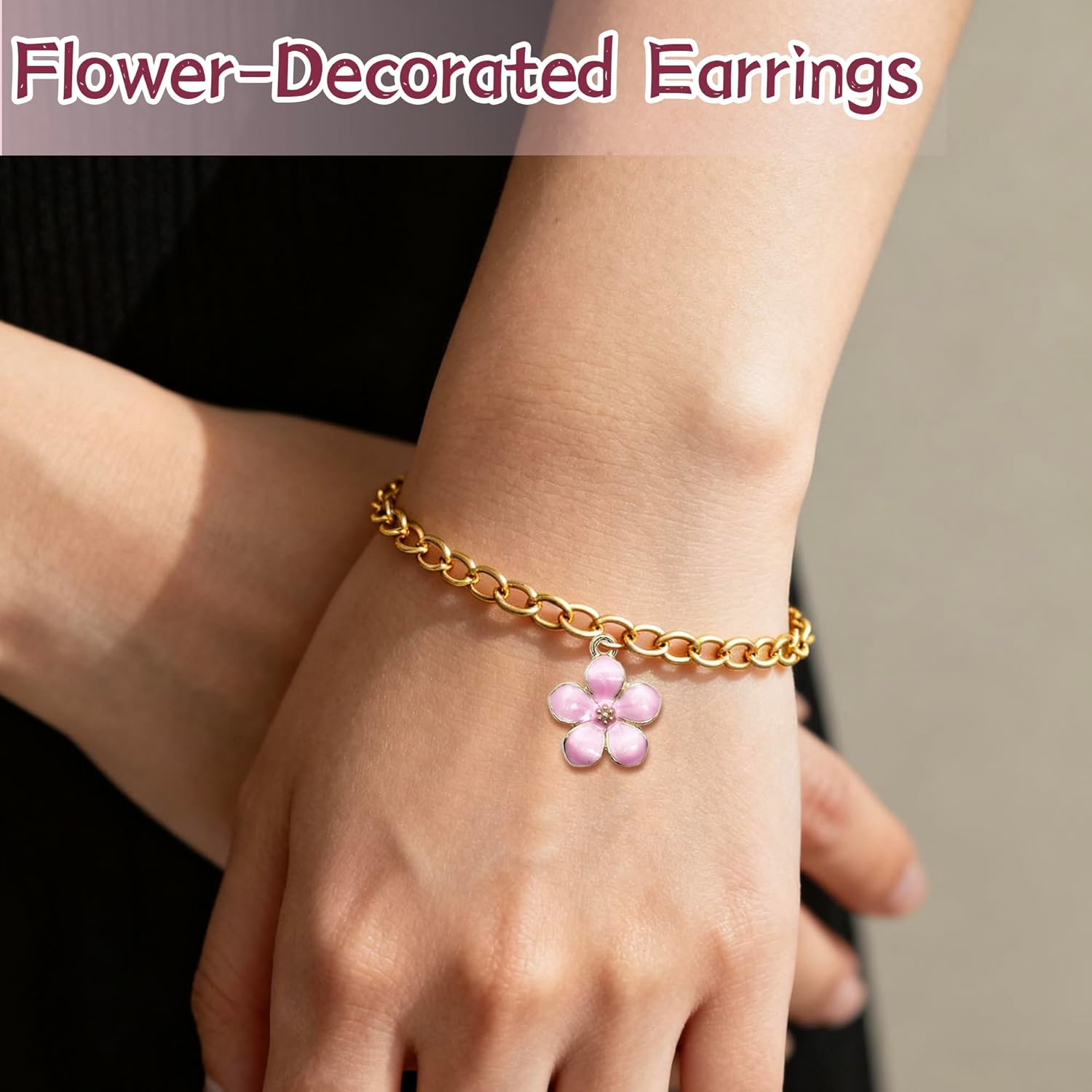 50pcs Gold Plated Enamel Cherry Blossoms Bracelet Charms - Perfect for Jewelry Making and Earring Designs - Image 5