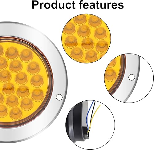 Miniatura 4 de Kit de 2 luces LED redondas amarillas traseras para remolque, 24 luces LED de freno y giro de marcha atrás para camión RV (24 LED, amarillo)