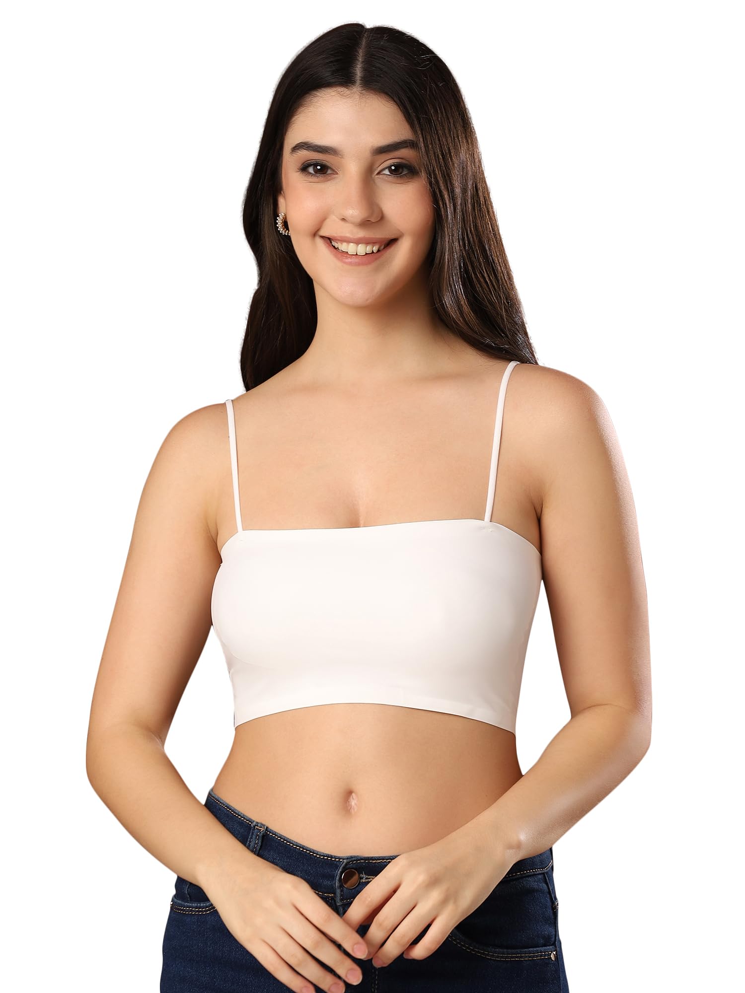 Women Lightly Padded Camisole Spaghetti Strap Seamless Bralette (Removable Pads) Stretchy Wire Free Crop Tank Top-image-1