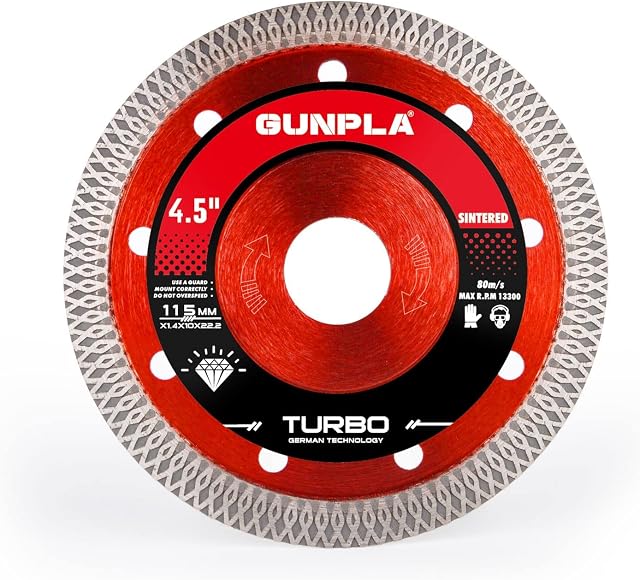 Gunpla Diamond Cutting Discs 115mm x1.4x22.2mm Thin Clean Fast Cut on Concrete, Marble, Porcelain Tiles, Granite, Bricks, Stone and Plaster, 4.5" Wheel Disc Dry and Wet Cutting Blade for Angle Grinder