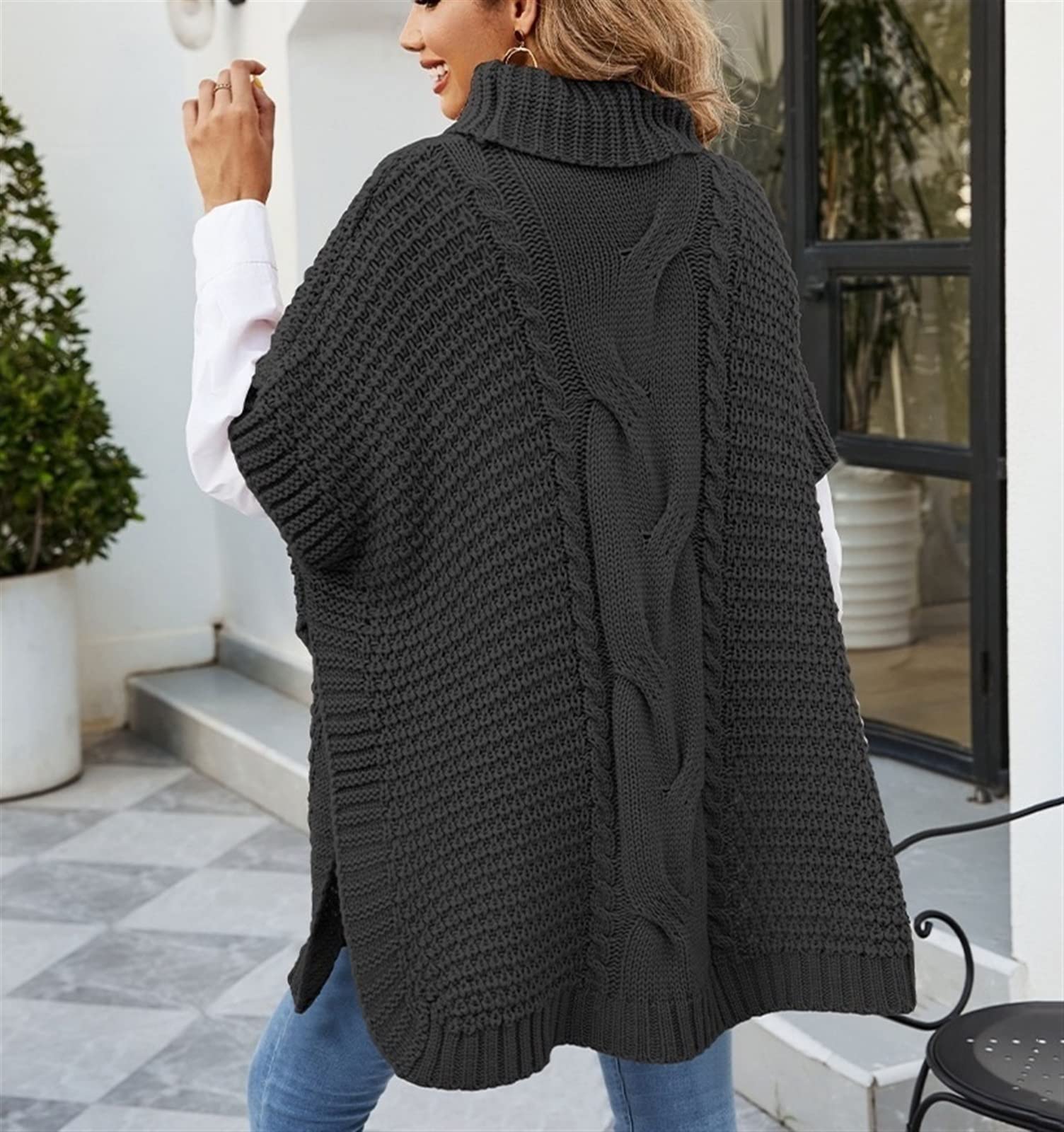 Oversize Winter Schal - Strick Rollkragen Mit Fledermausärmeln