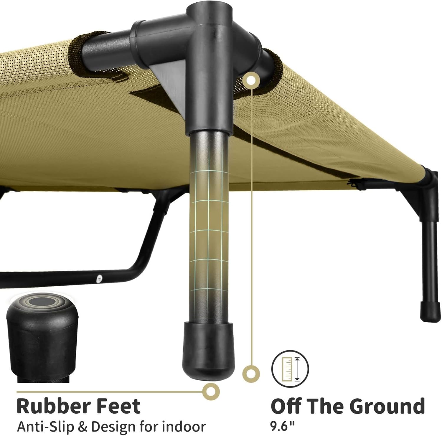 review FIOCCO Elevated Dog Bed - Heavy Duty Dog Cot, Washable Raised Dog Bed with Chew Proof Mesh and Metal Frame, Portable Dog Bed for Outdoor Use, Dog Cots Beds for X-Large Dogs, Agave Green/Black Mesh