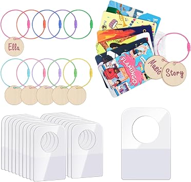 Card Holder for Yoto Cards, 200 PCS Adhesive Tabs with 10 Removable Rings, 6 Blank Wood Labels, Portable Card Holder Organizer Storage Case for Travel