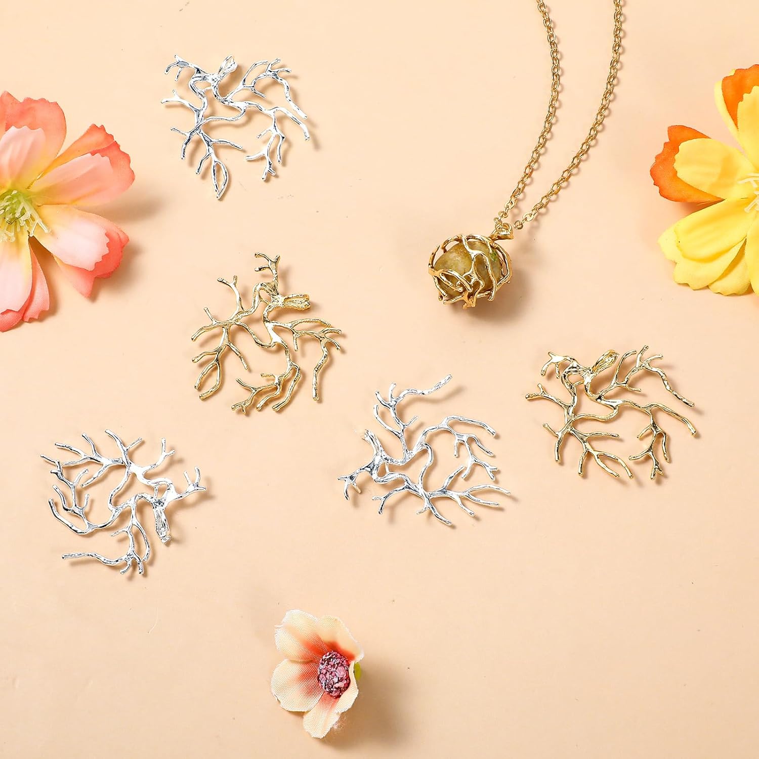 6 Pcs Branch Shape Blanks Adjustable Claw Pendant Trays Brass Branch Prong Pendant Bezels Metal Claw for Jewelry Making Bracelet Earrings Necklace DIY Crafts (Gold & Silver) - Image 7