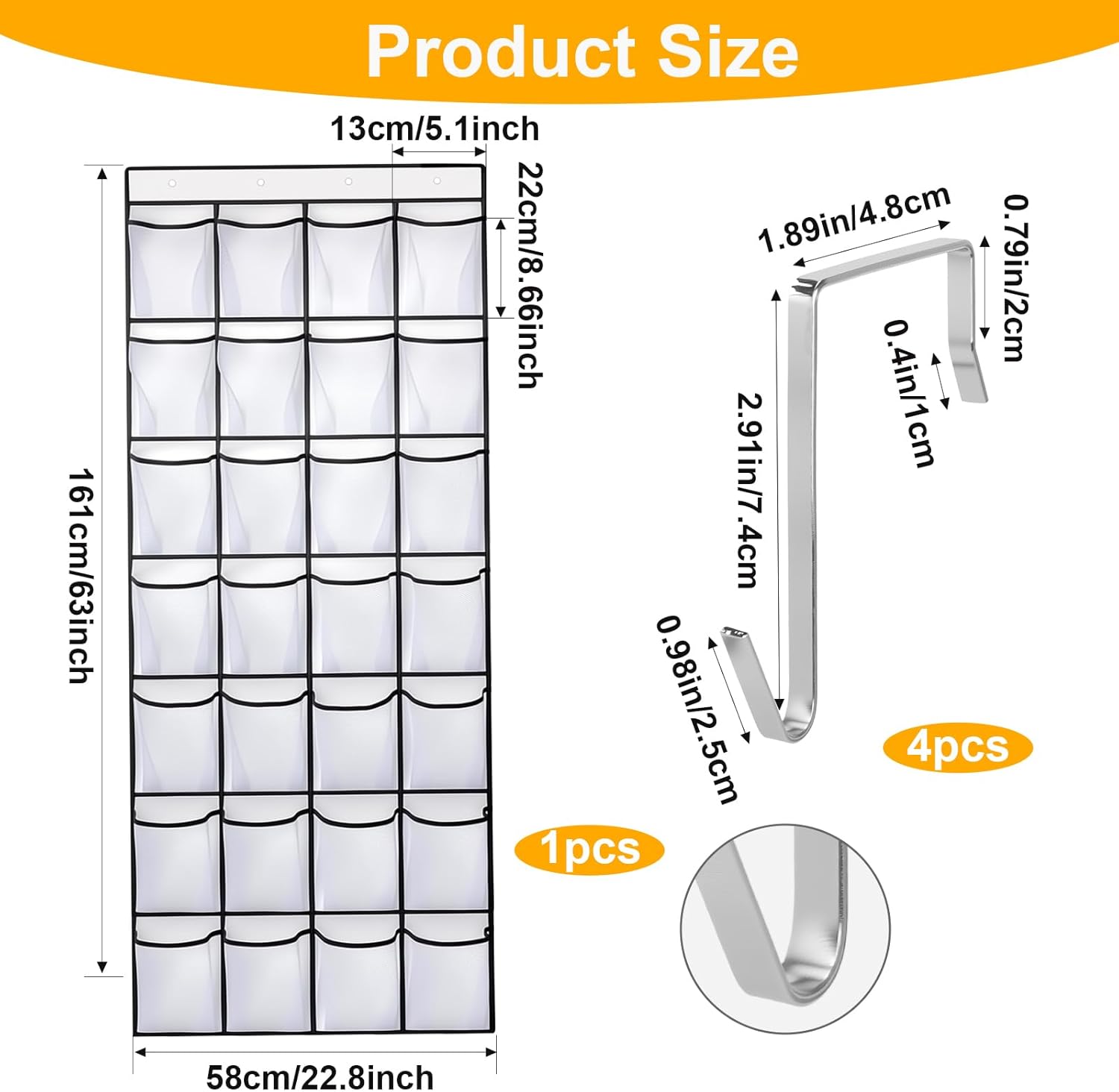 Hanging Shoe Storage, Sturdy Over the Door Shoe Storage Organiser with 28 Pockets and 4 Hooks, Versatile Over Door Wardrobe Shoe Rack for Bedroom Bathroom Closet Organization