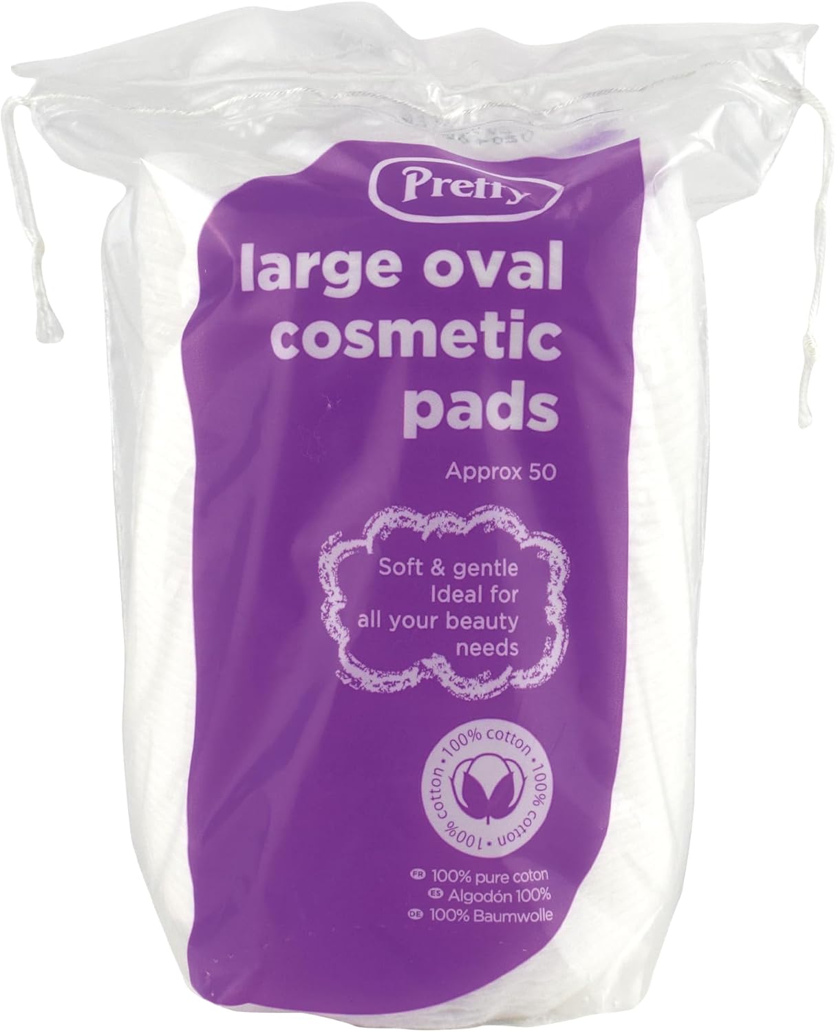 Pretty 50 Large Oval Cotton Cosmetic Pads/Discs - Lint Free, Non Fleecing