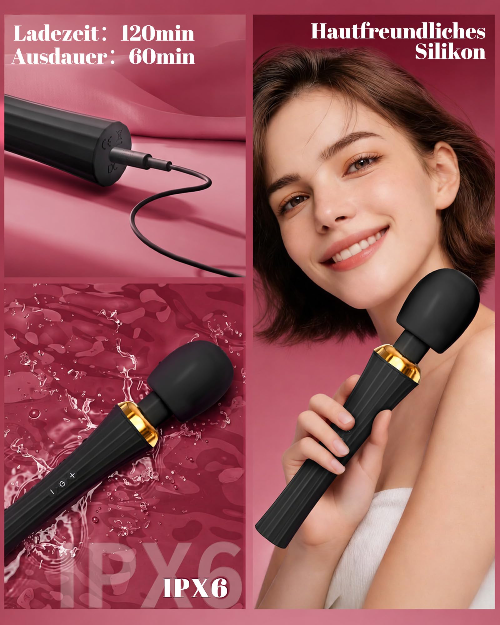Gobeken Vibromasseur, femme clitoridien puissant Tête flexible, Vibromasseurs Sex toýs homme couple fem 5 fréquence, Sextoyse femme clitoridienne 3 intensité, Gode vibro-masseur Sex toys Vibro noir