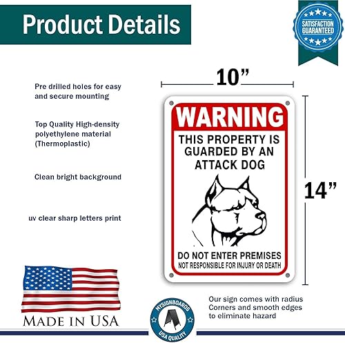 Miniatura 2 de Letrero de BEWARE OF DOG  Advertencia de ataque de perro en servicio  Señales de perro guardián de seguridad de 10 x 14 pulgadas (10 x 14 pulgadas),