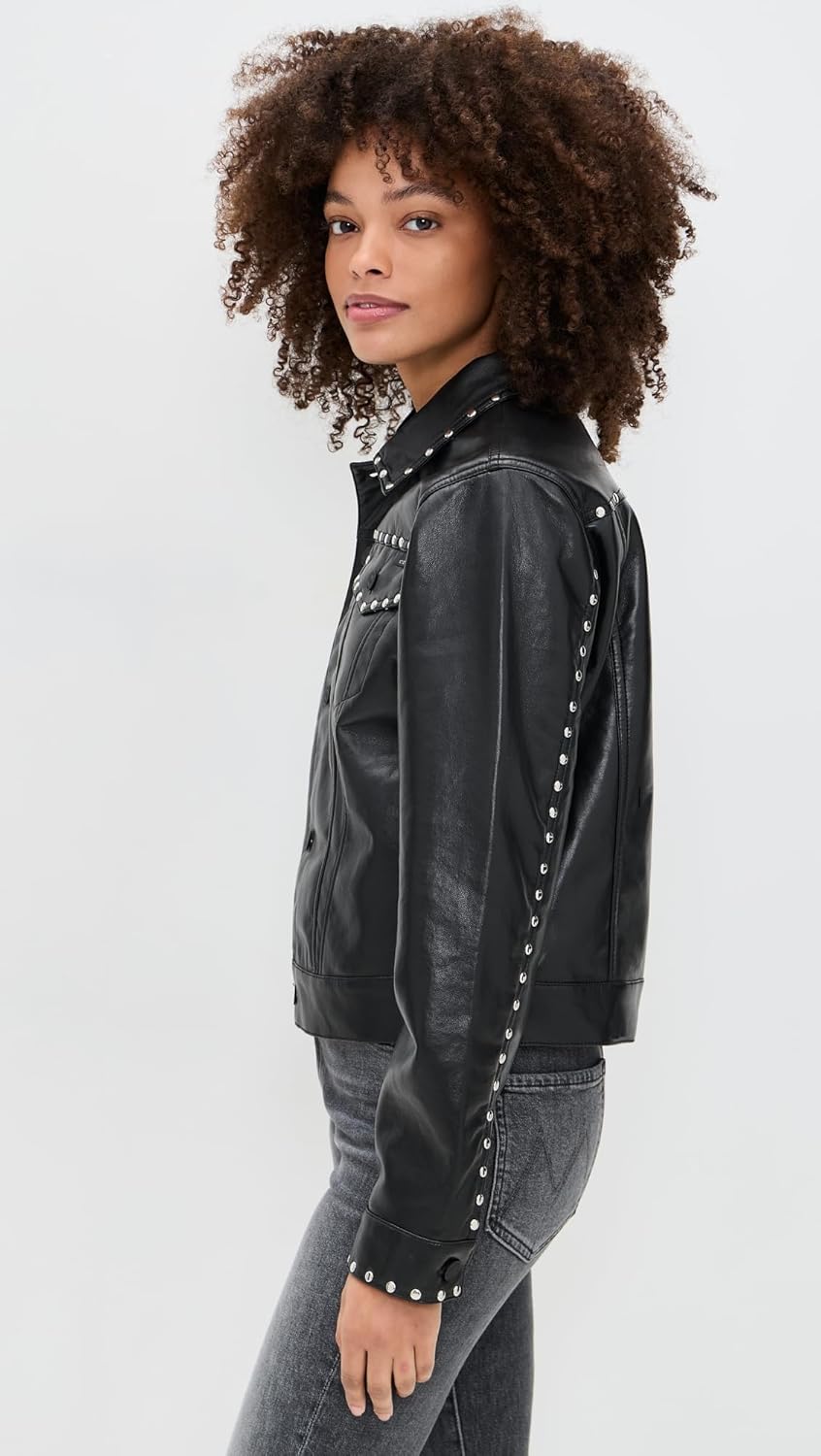 MOTHER Women's The Bruiser Faux Leather Biker Jacket - Image 4