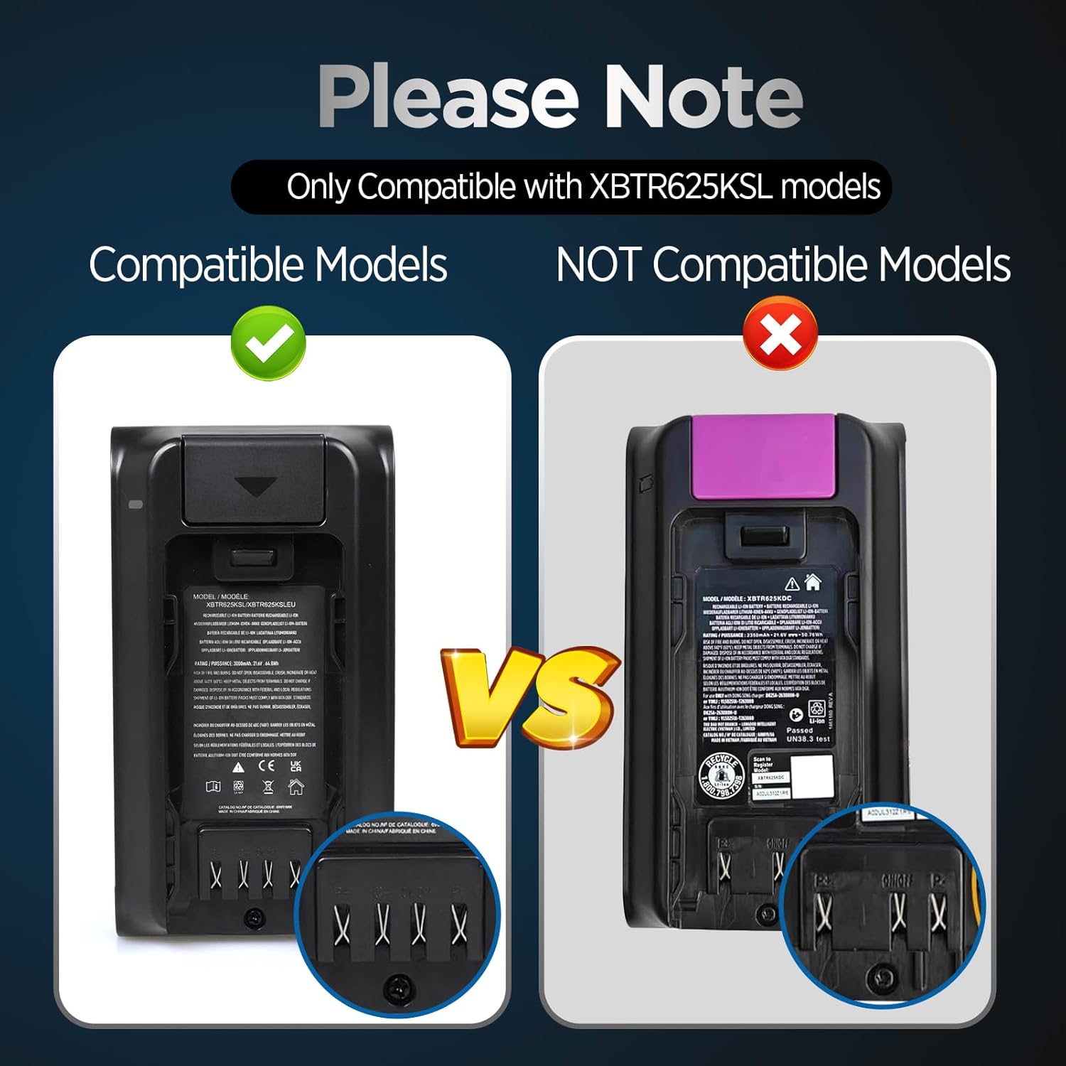 XBTR625KSLN Replacement Battery for Shark IW3511, IW3615, IW3110C, BU3521, BU3523 Series Cordless Vacuum Cleaner