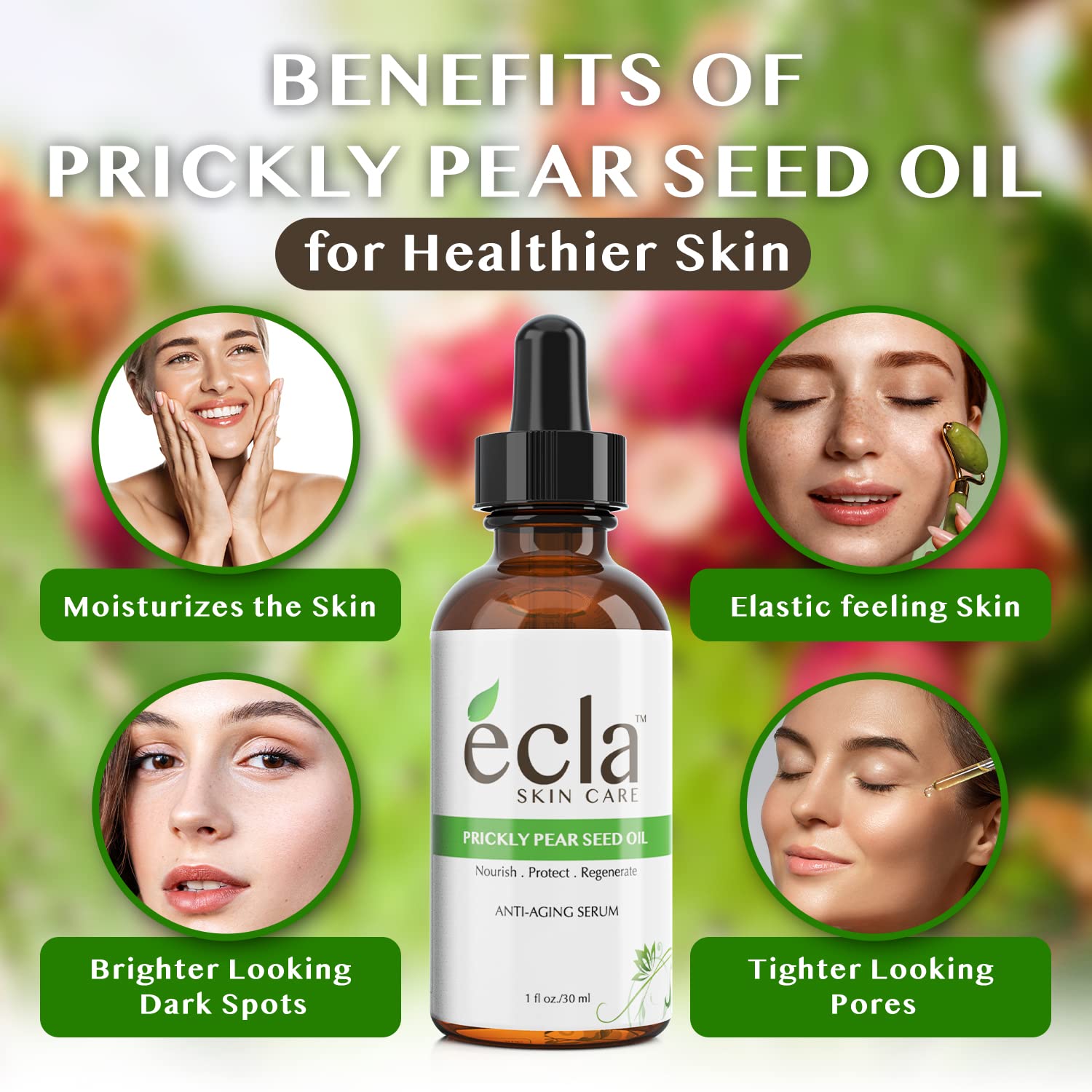 Prickly Pear Seed Oil (1 Oz-30 ml) Cactus Barbary Fig Oil 100% Pure Certified Organic Anti Aging Facial Night Serum Moisturizer - Natural Treatment for Acne, Blemishes and Under Eye Dark Spots