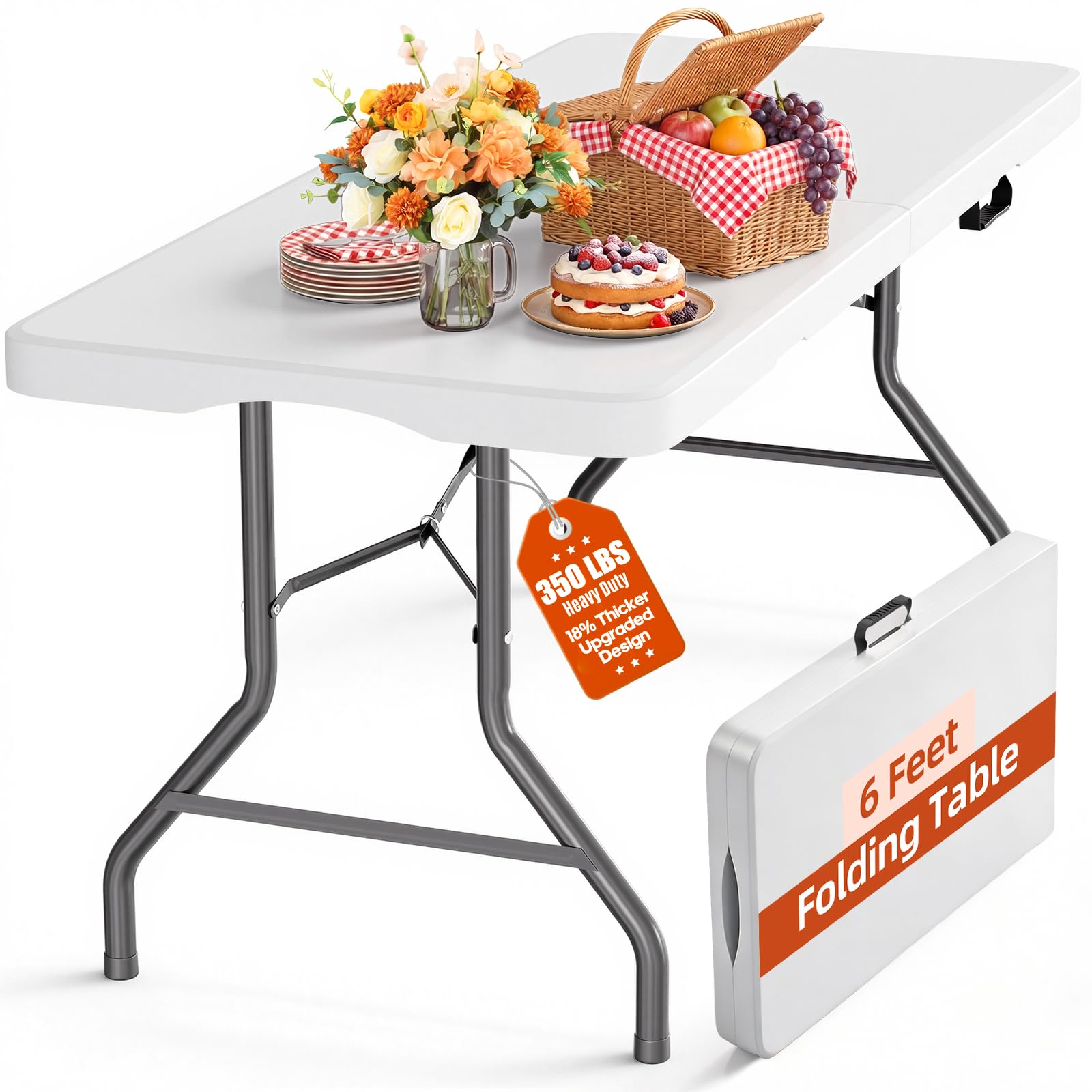 SKONYON 6ft Folding Table Heavy Duty 350 LBS