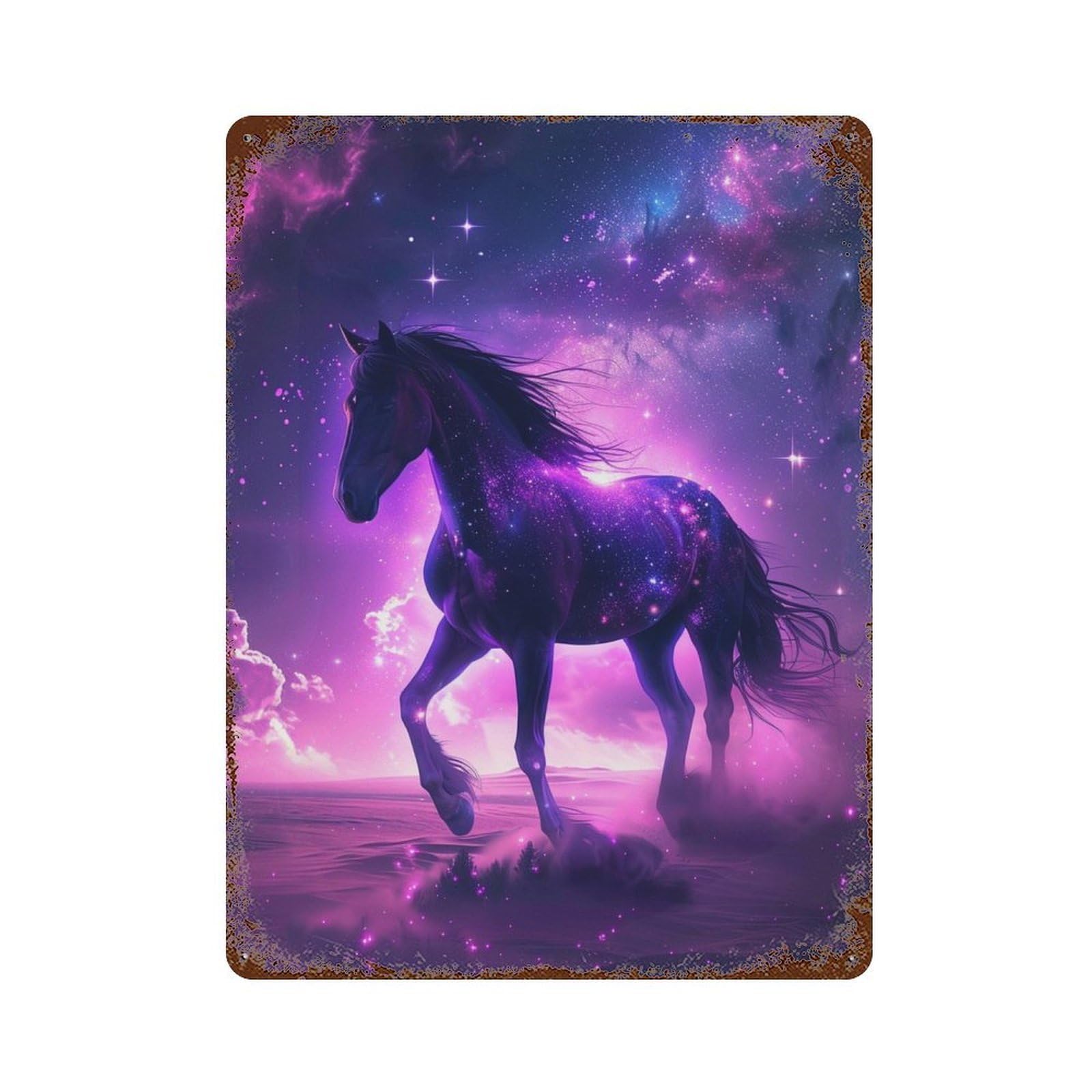 Galactic Horse Fantasy Art Rust Effect Tin Sign 15.7"x11.8", Vintage Wall Decor for Pub, Kitchen And Man Cave Decor