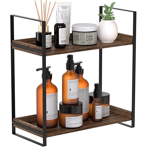 Bathroom Countertop Organizer, 2-Tier Bathroom Organizers and Storage, Perfume Organizer, Kitchen Organizers and Storage, Solid Wood Countertop Organization Tray for Coffee Station, Vanity