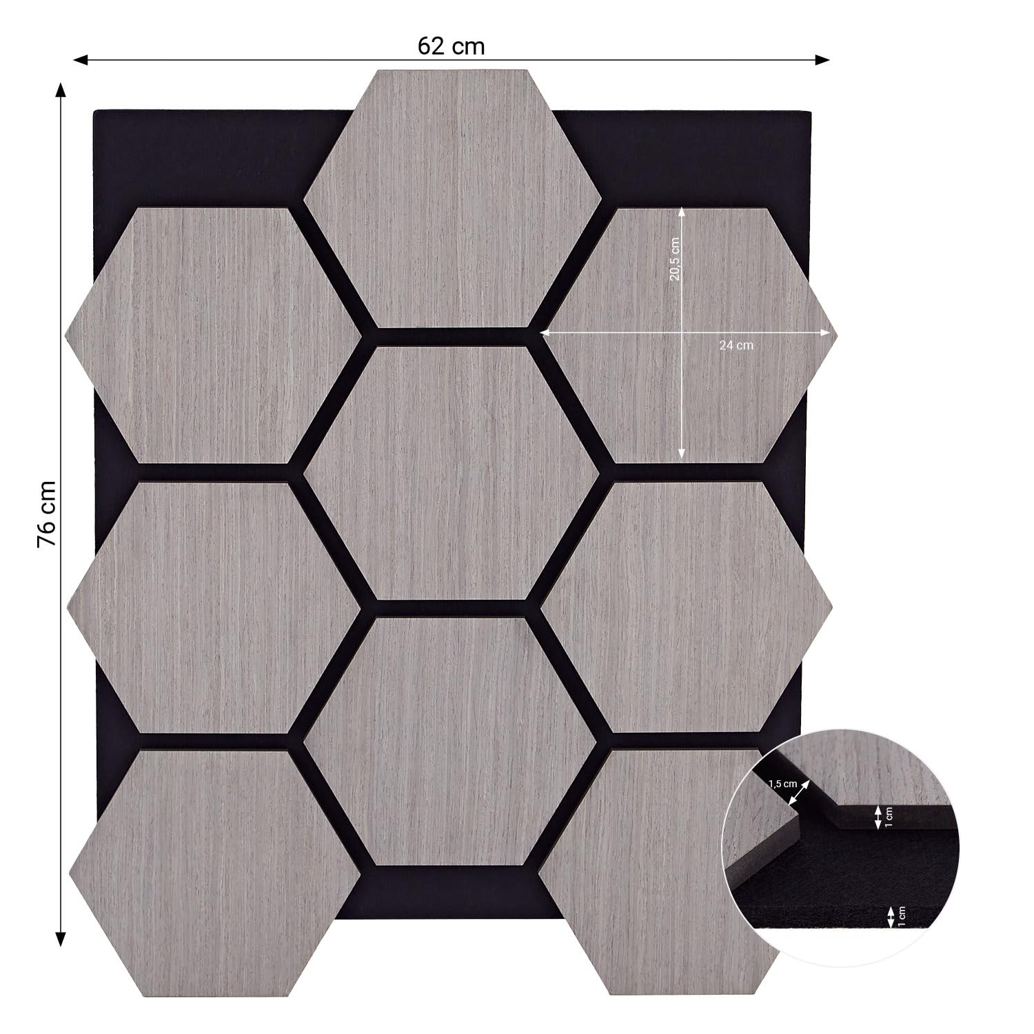 Homestyle4u 4er Set Akustikpaneele Hexagon 76x62 cm Schallschutz Grau | Deko Akustikplatten aus Filz für Wand & Decke, 3D Schalldämmung zur Raumakustik-Optimierung, zuschneidbare Wandpaneele