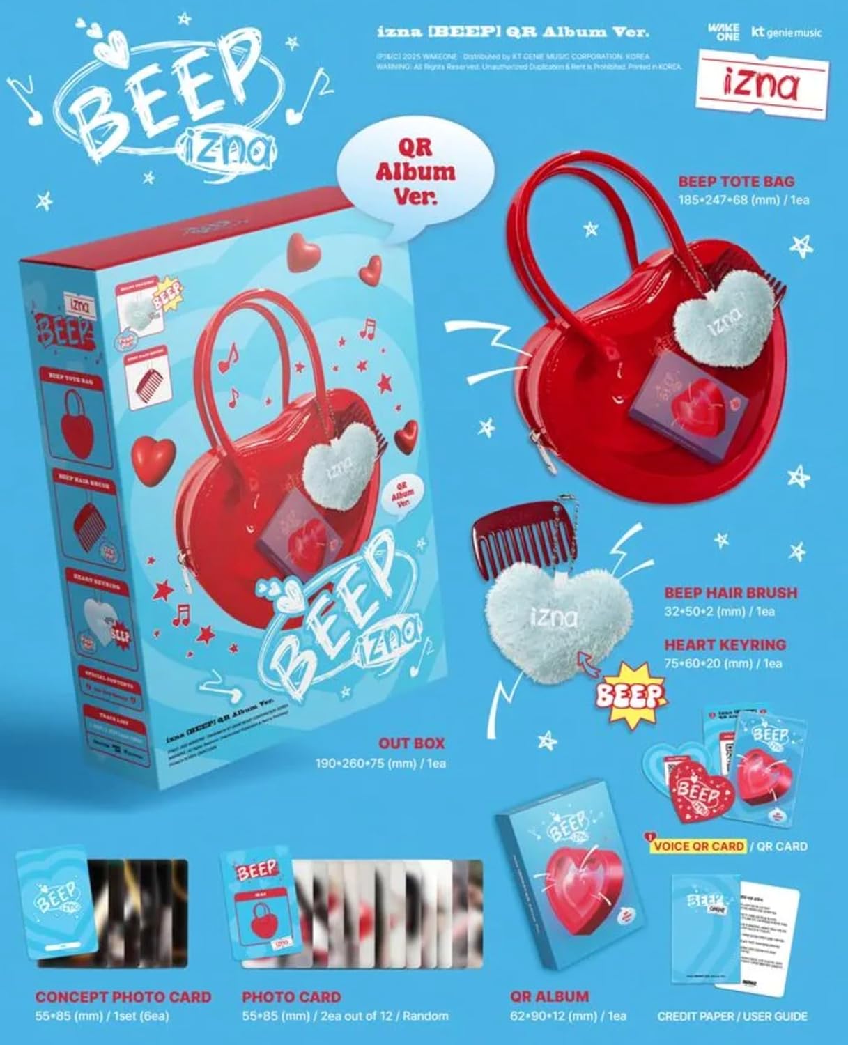 IZNA BEEP QR Album Limited Edition Set with Heart Tote Bag, Hair Brush, Keyring, Photocards