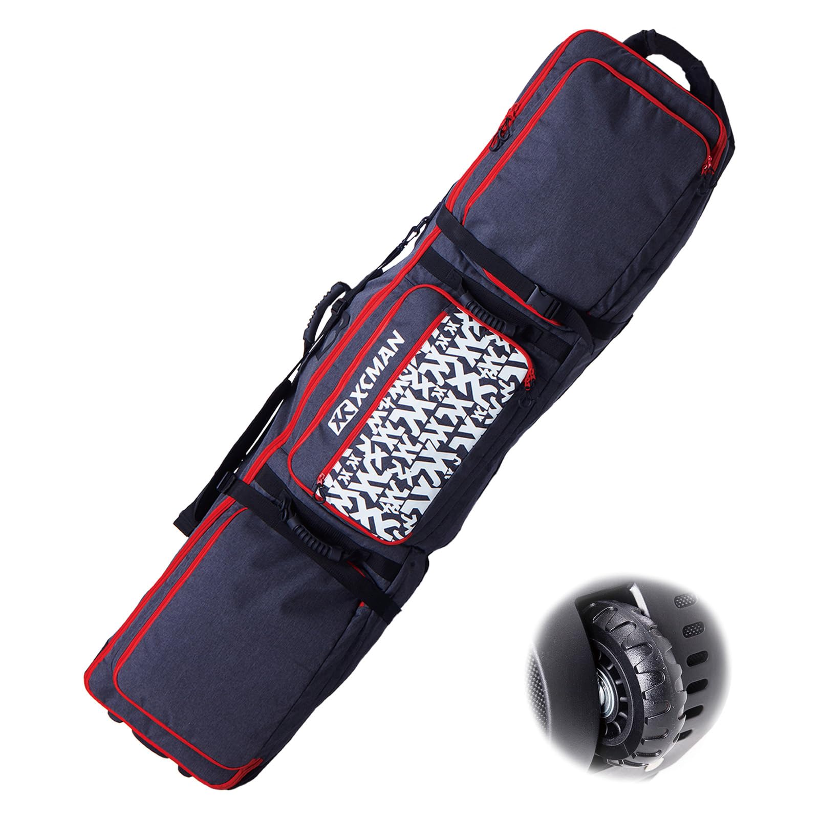 XCMAN - Bolsa de Snowboard con Ruedas, Longitud Ajustable para Viajes en avión, Extra Larga/Ancha/Profunda, Impermeable, con Varillas de protección ABS y Lomo de protección PP - Versión 2020