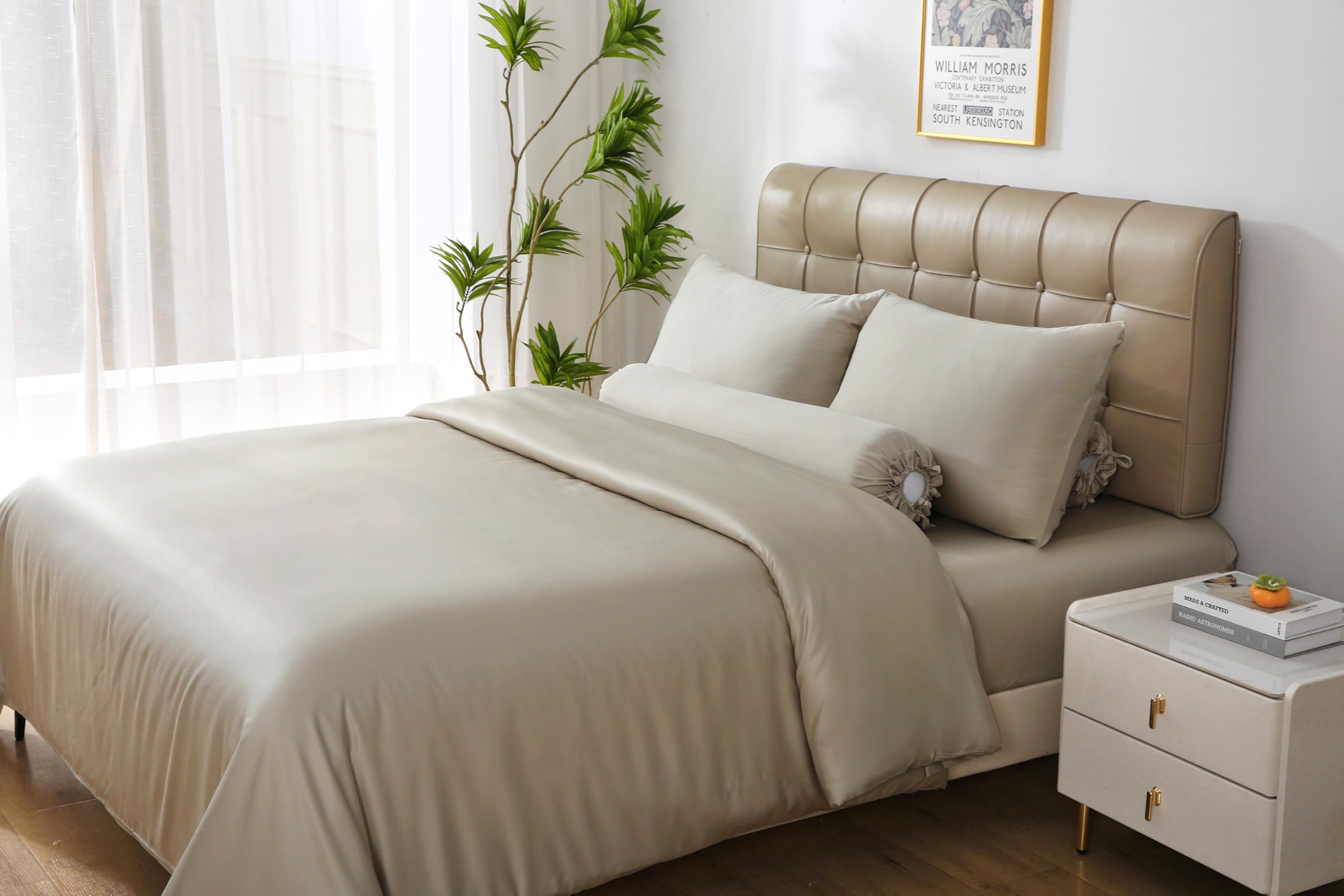 THE MYSTIC LOOM 4 PCS 100% Organic Bamboo Bedding Set - Duvet Cover, 17" Fitted Sheet & Pillowcases, Oak, 4 PCS Bedding Set - King - Image 2