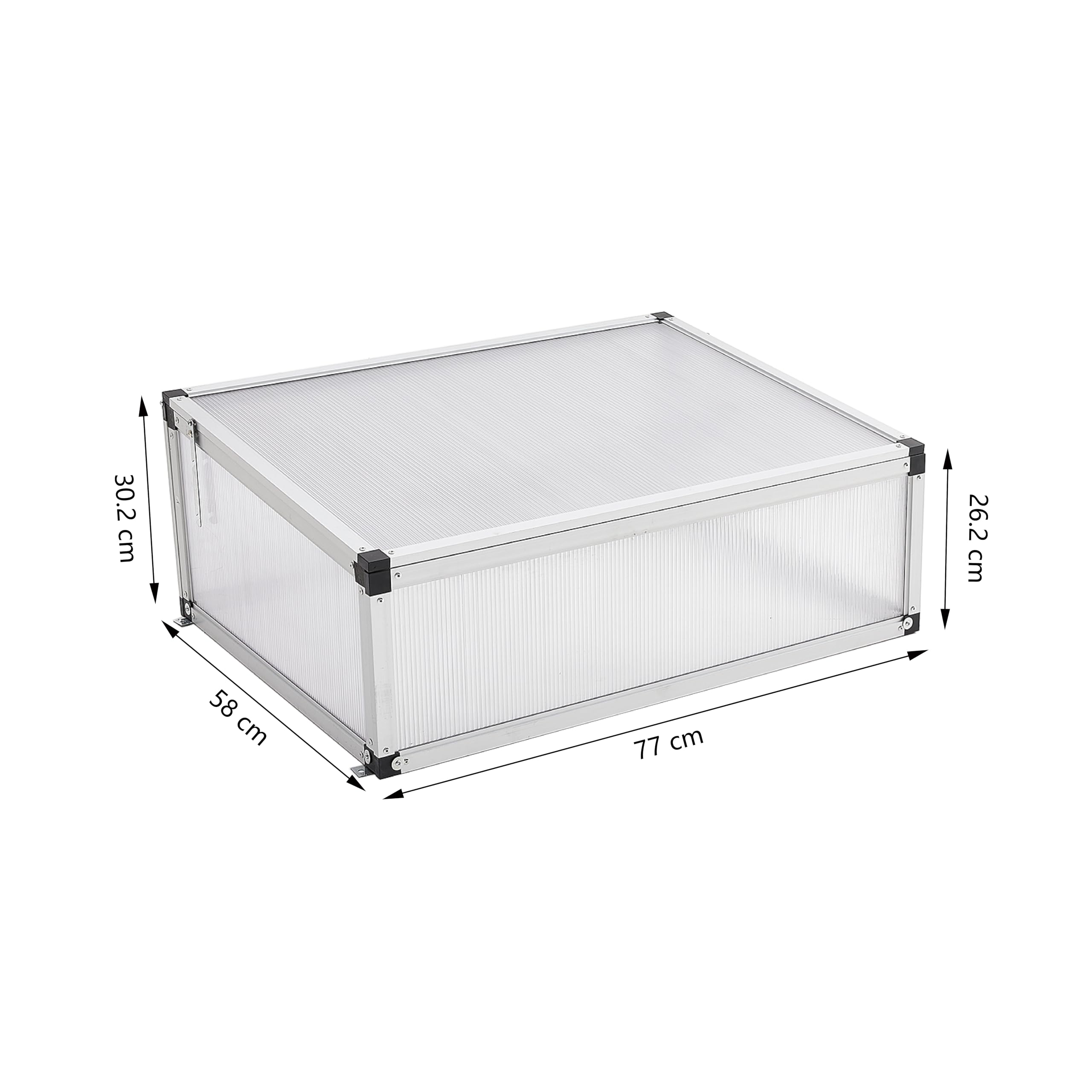Alu Frühbeet lichtdurchlässig Frühbeetkasten Mini Gewächshaus Treibhaus UV Schutz Pflanzbeet 77x58x30cm Einzeldach Silbern