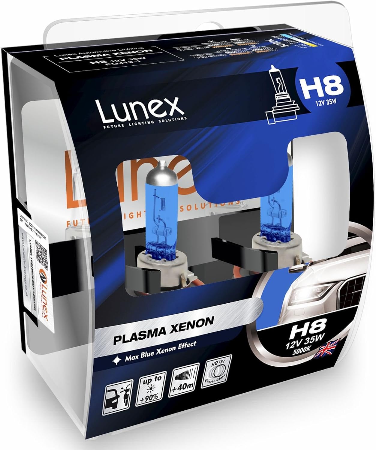 LUNEX H8 PLASMA XENON, Headlight Halogen Bulbs Xenon look 12V 35W PGJ19-1, 5000K duobox (2 units)