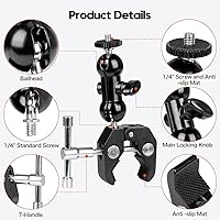 Vista 2 de koolehaoda Brazo de bola de doble cabeza esférica para cámara, soporte de montaje de monitor con abrazadera de cangrejo para micrófonos Ronin M