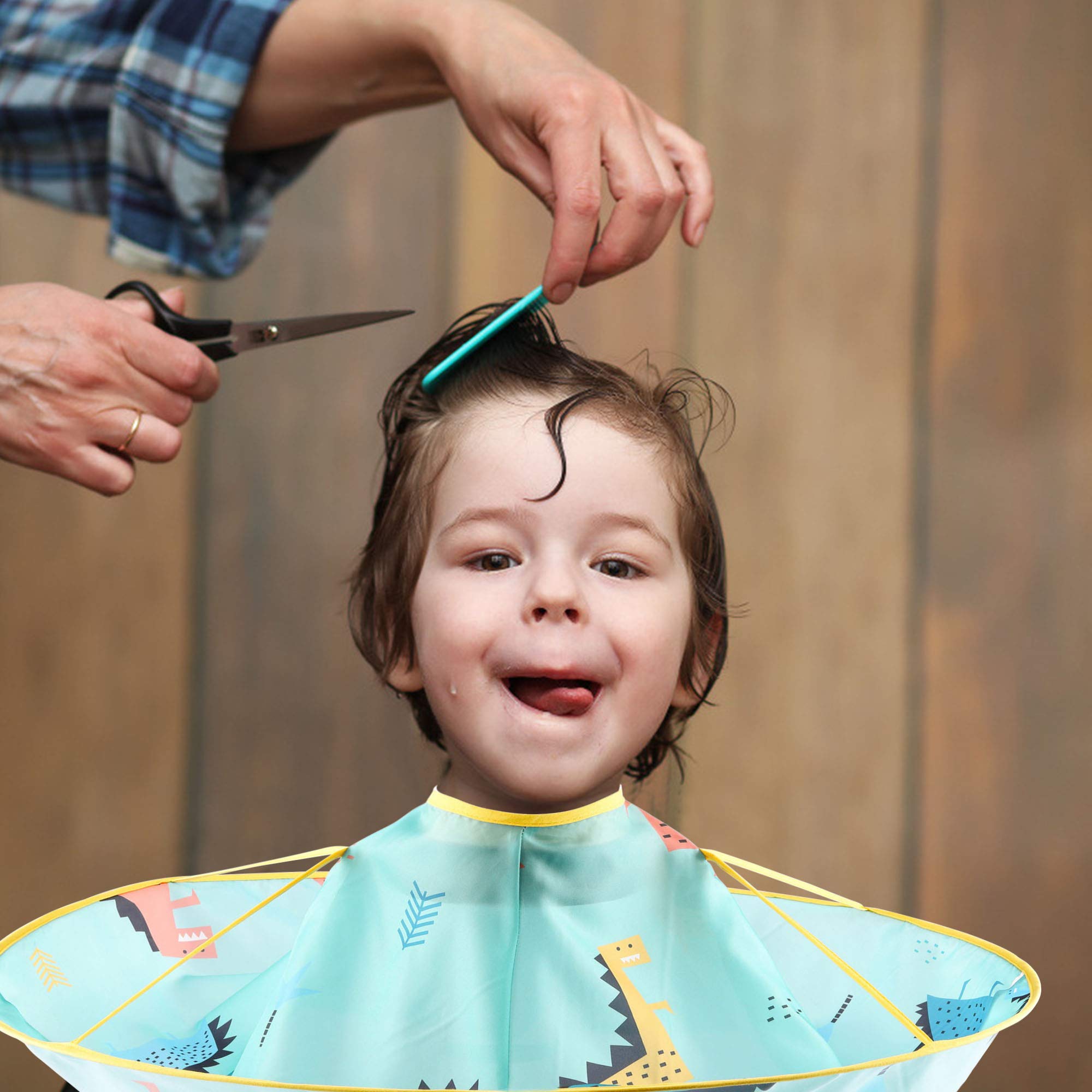 Capa de corte de pelo para niños, capa de peluquería, impermeable, plegable, para atrapar el pelo, Verde 6