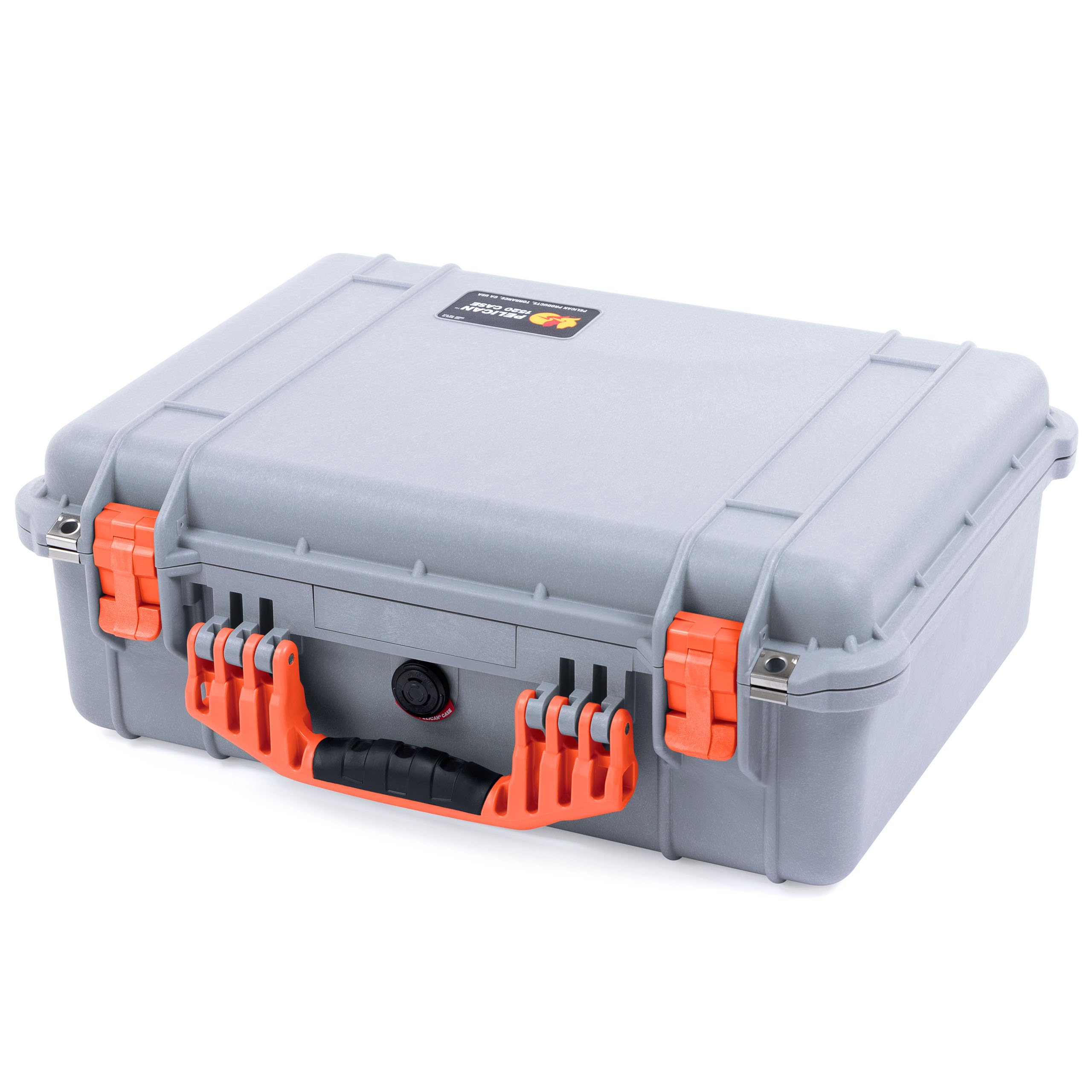 Pelican 1520 Case by ColorCase - Silver - Medium Size Waterproof Case (Case Only) - Orange Handles & Latches