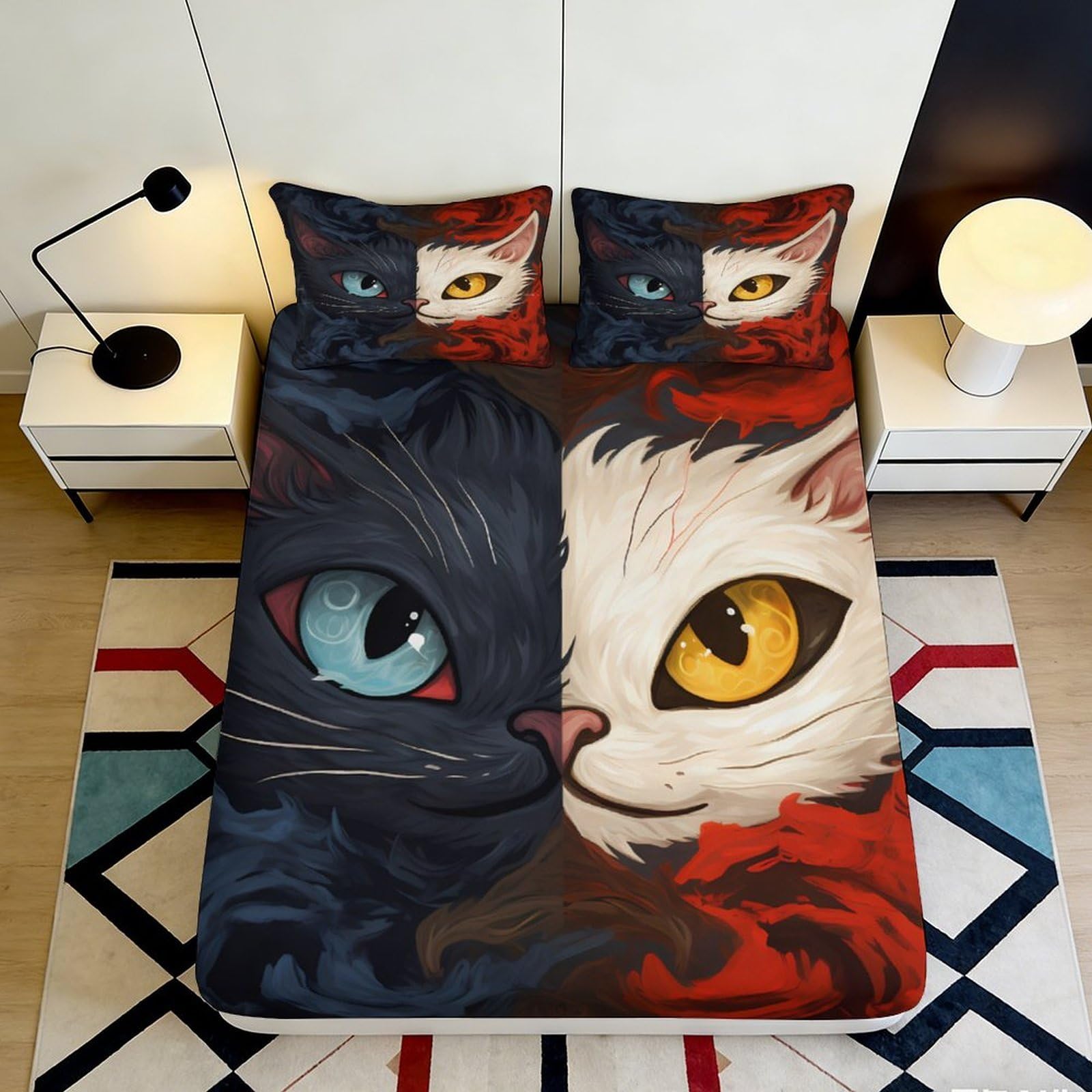 Jqzkxnhpbr Style-1 3D Printed Cat Face Fitted Sheet Microfiber Artistic Animal Bed Cover For Bedroom Dorm Mattress Protection Decor 90X200x25cm