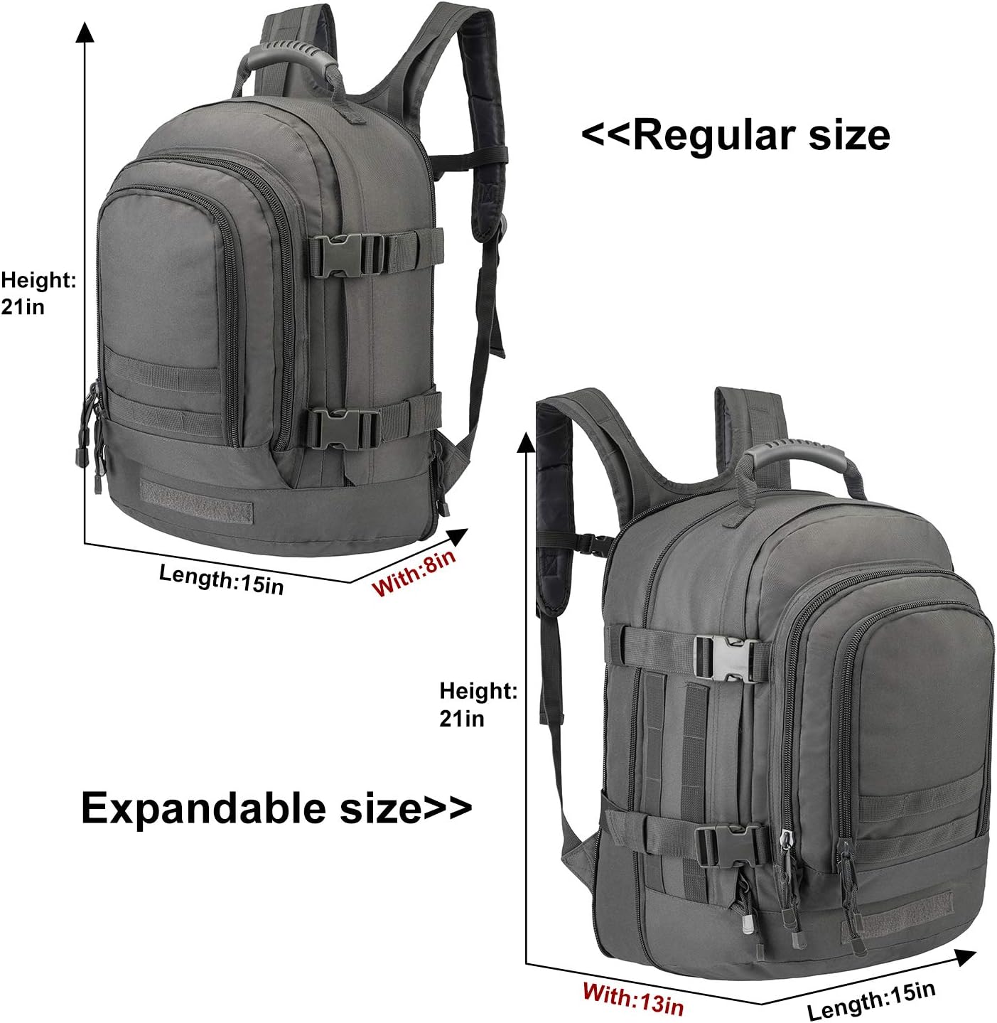 Tactical Backpacks Assault Pack 3 Day Bag Expandable Backpack Out Bag Classic Case Travel Hiking(Gray, Not with Belt)