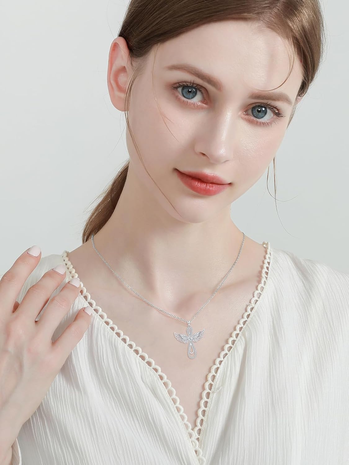 Moissanite Diamond Angel Wings Cross Necklace 14K Gold Plated 925 Sterling Silver Diamond Cross Pendant Necklaces for Women Birthday Christmas Valentines Day Gifts for Her Girlfriend Wife, 18+2 Inch - Image 3