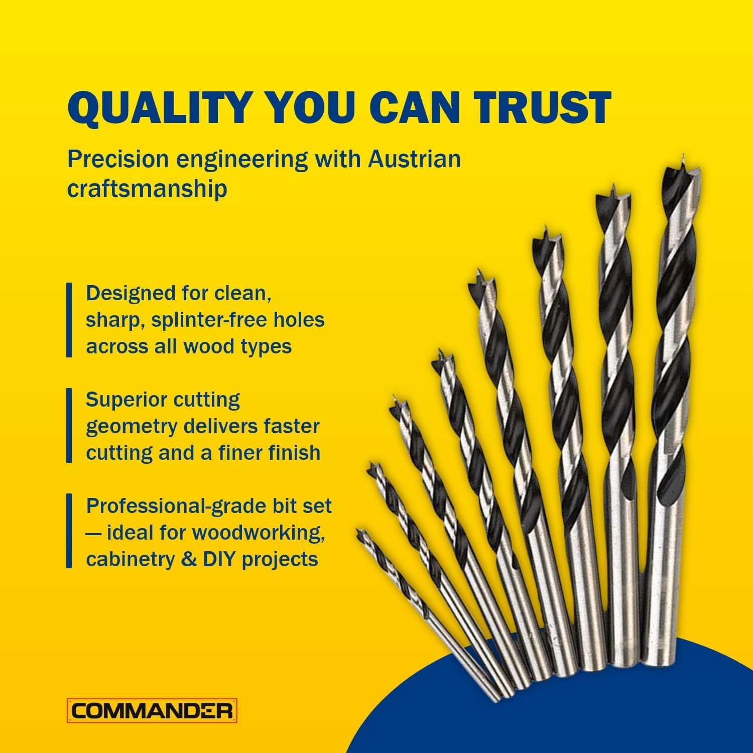 Fisch Brad Point Drill Bit Set – for Wood, MDF & Acrylic – Fast, Clean Cuts with Beveled Edge, Ideal for Pros & DIY, Made in Austria– FSF-328094 – Made in Austria - 8 Pcs Set (3mm - 10mm) in a Case