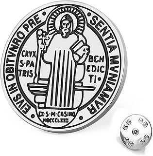 Catholic Saint Benedict Seal Brooch Stainless Steel St. Benedict Pin Jesus Cross Religious Amulet of Strength Peace Prayer Jewelry For Men Women