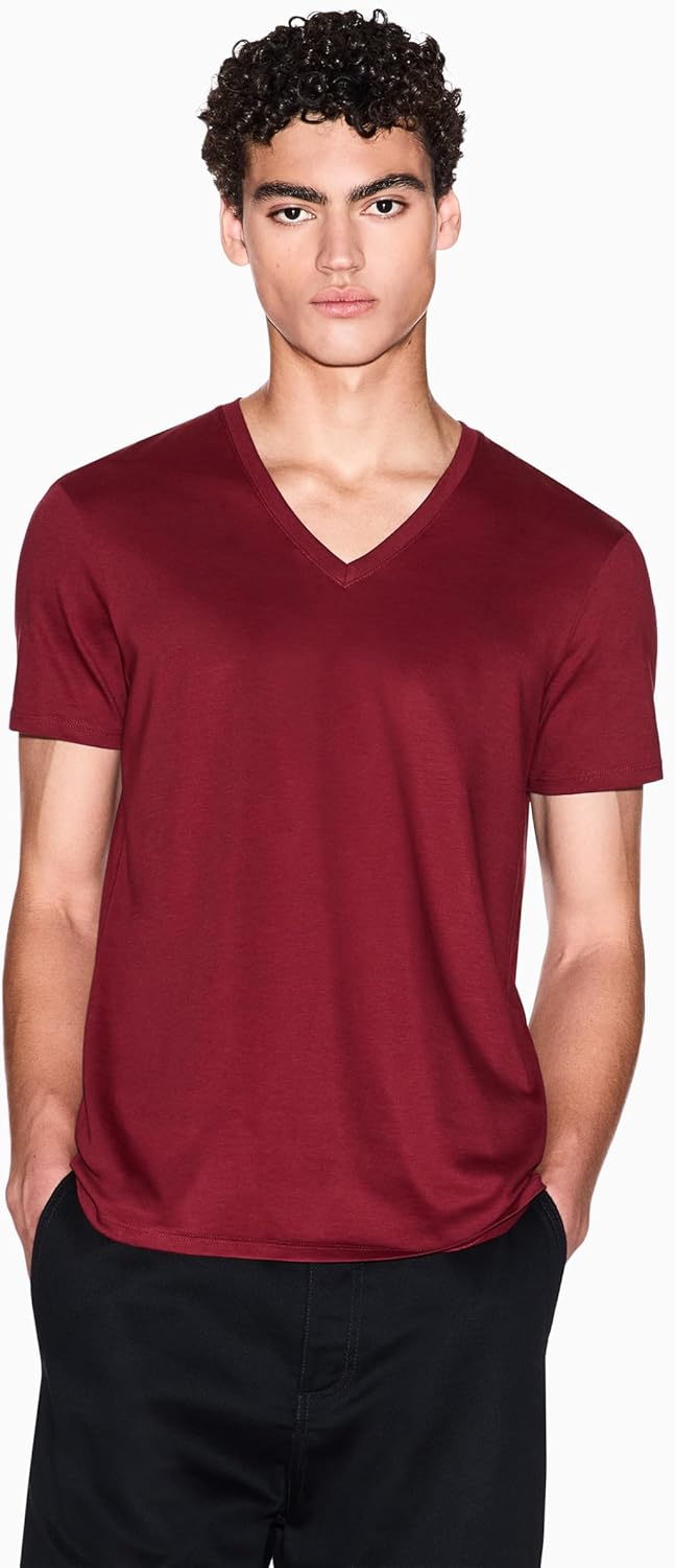 Armani Exchange Men's Basic Pima V Neck Tee, Pomegranate, X-Small - Image 4