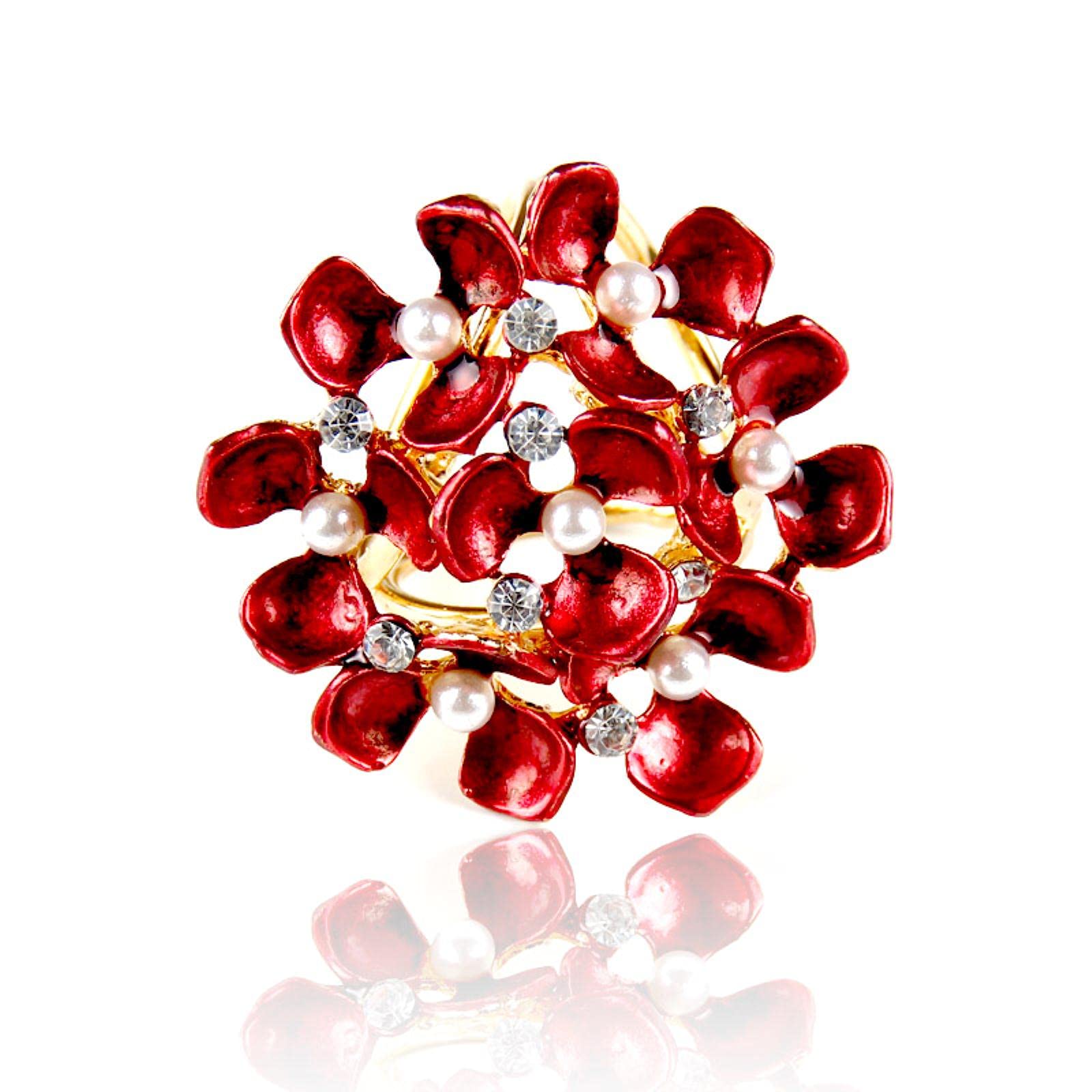Hcma Red Fashion Scarves Buckle Three-Ring Button Flowers Shawls Ring Pearl Brooch