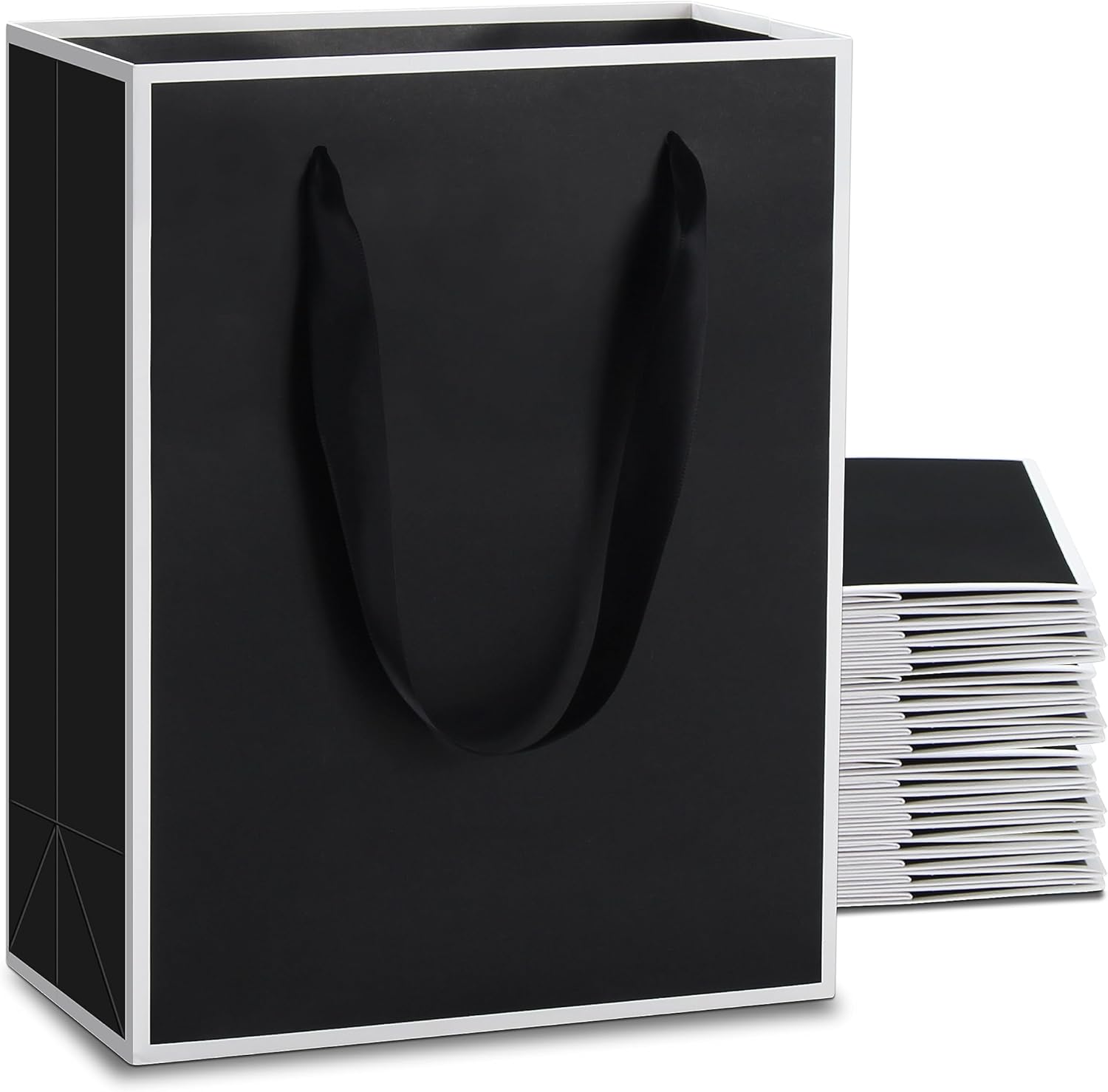 Black Gift Bags with Handles Bulk, YACEYACE 20Pcs 8"x 4" x 10.5" Black Paper Gift Bags Bulk Black with White Frame Gift Wrap Bags for Party, Birthday, Wedding, Retail, Merchandise, Boutique, Small