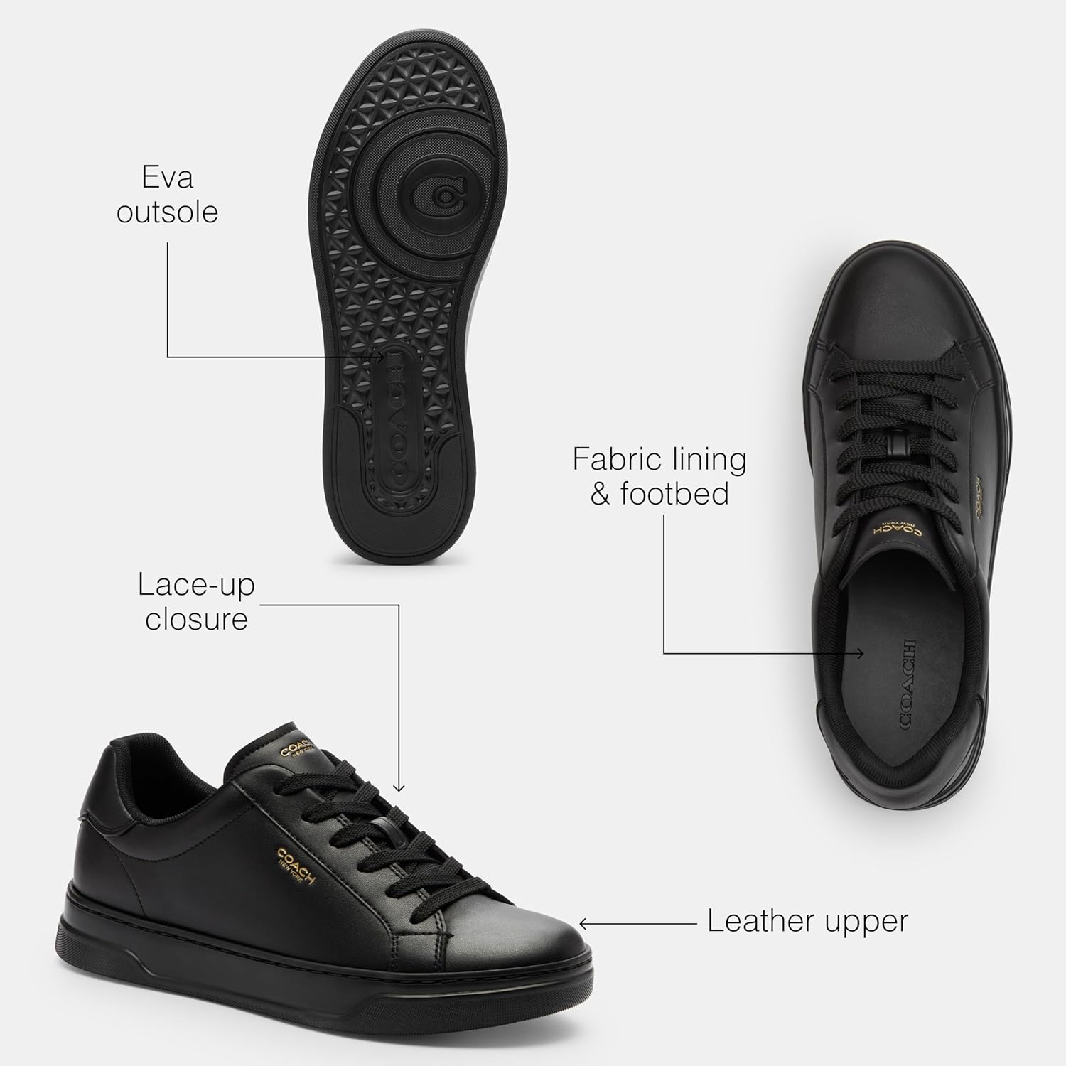 COACH High Line Leather Sneaker Black/Black - Image 3