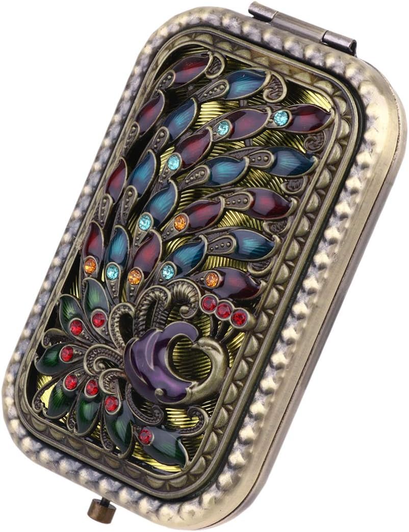 Beaupretty 2pcs Sided Mini Mirror, Antique Pocket Peacock Women Double Mirrors Girls Clasp Ourdoor Foldable Rhinestone Button Vanity Handbag Mirror, Vintage Compact Purses Beauty