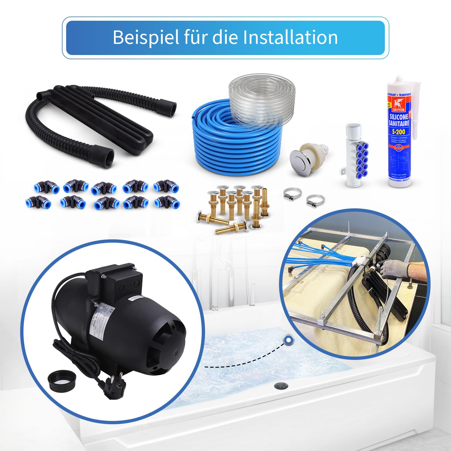 AQUADE Ventola per vasca idromassaggio, soffiatore d'aria per ventilatori idromassaggio: 700 W + riscaldamento 300 W + ozono