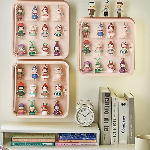Miniatura 6 de Vitrina transparente para figuras, caja de exhibición de coleccionables con estantes, organizador de plástico montado en la pared o de escritorio,