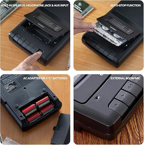 Miniatura 3 de COBY Reproductor de Casete Portátil y Grabadora – Grabadora de Cinta de Audio Retro con Micrófono Integrado, Altavoz y Conector para Auriculares