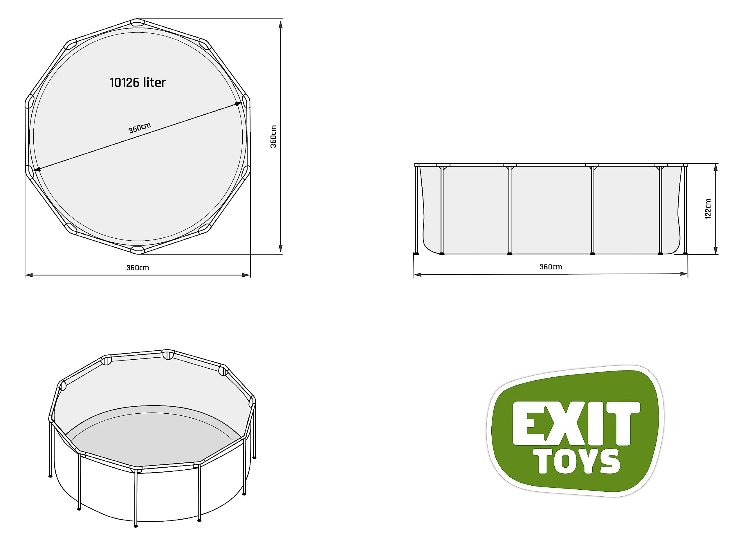EXIT Toys Wood Pool - ø360x122cm - Großer, Runder Rahmenpool mit Kartuschenfilterpumpe - Extra tiefer Pool - Starker Rahmen - Inklusive Poolleiter - Einzigartiges Design - Braun