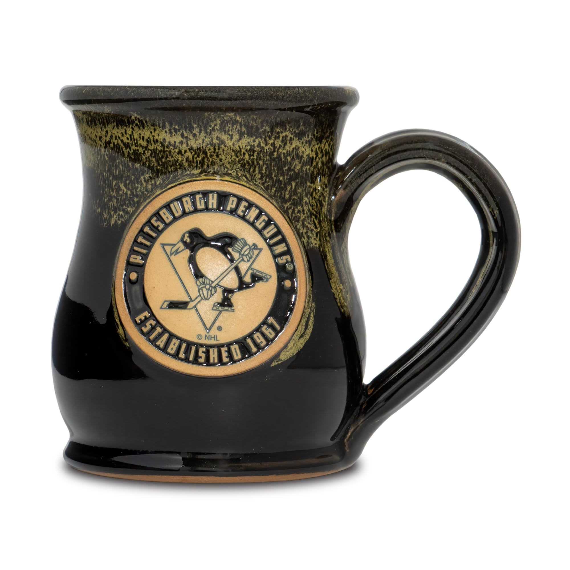 Greater Distance NHL Hockey Pittsburgh Penguins 14oz Two-Tone Tall Belly Mug, Handmade Large Ceramic Coffee Mug With Team Logo for True Fans, Premium Deneen Pottery Made in USA