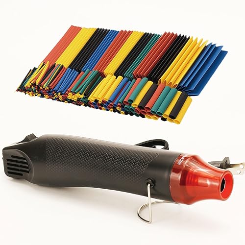Mini pistola de calor + kit de tubo termorretráctil, pistola de calor de 300 W y 392 °F para tubos retráctiles, envoltura retráctil, conectores de